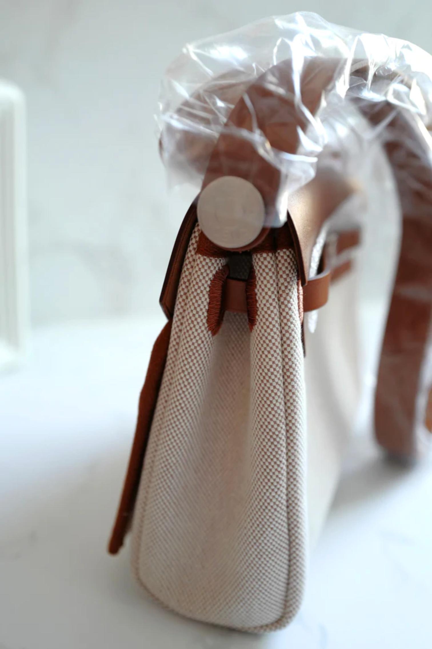 BNIB Hermes Mini Herbag Fauve/Ecru with Palladium Hardware For Sale 13