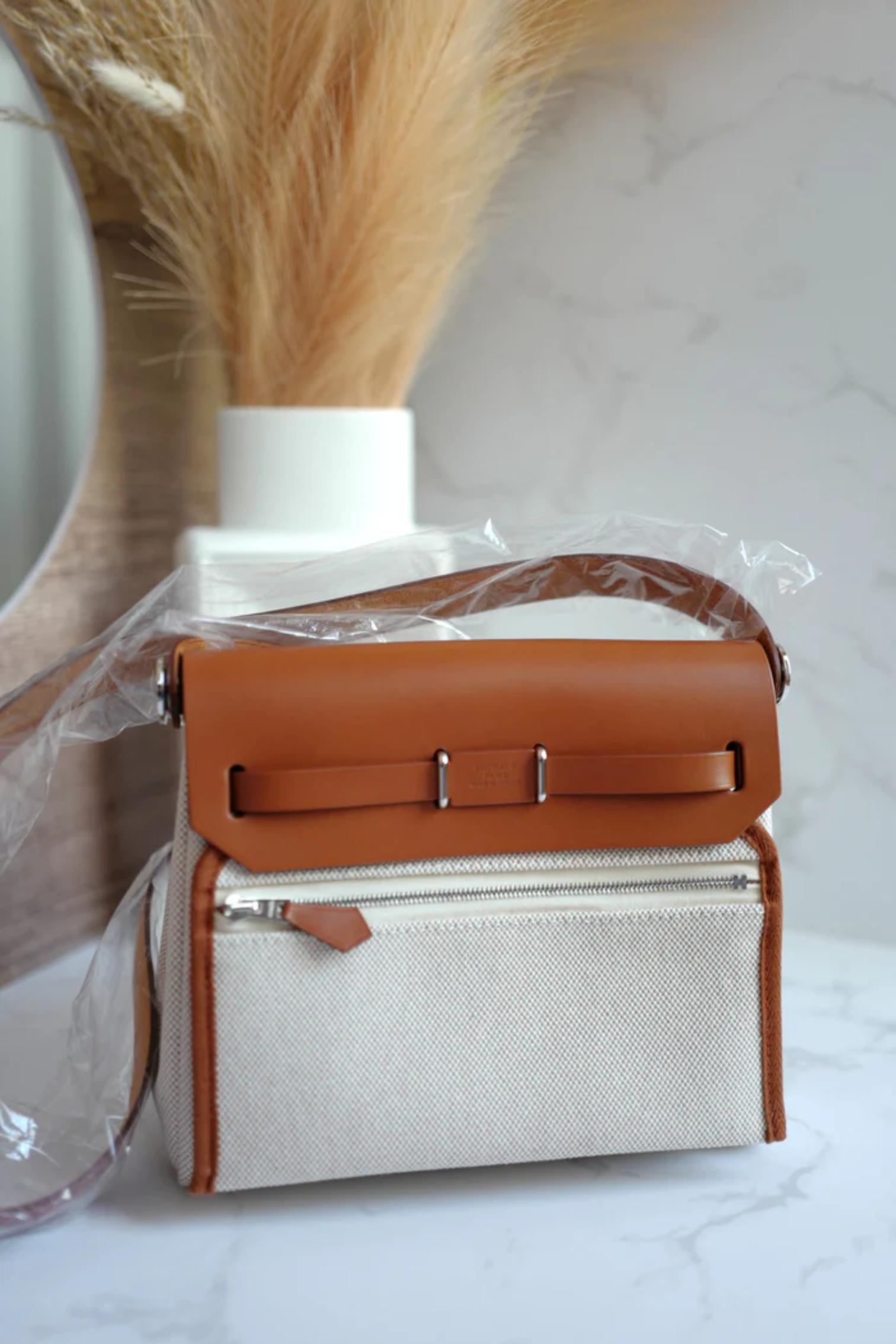 Beige BNIB Hermes Mini Herbag Fauve/Ecru with Palladium Hardware For Sale