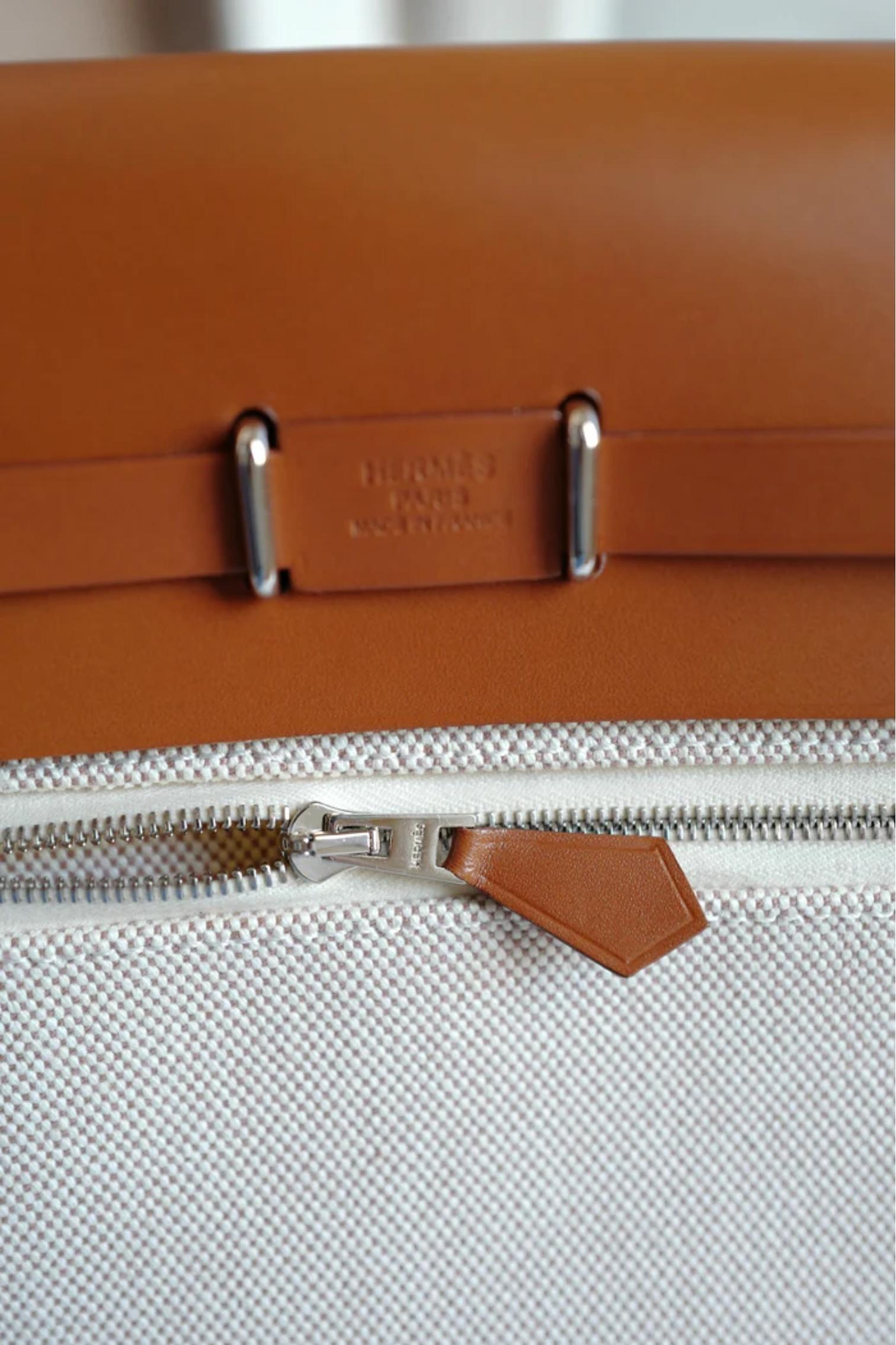 BNIB Hermes Mini Herbag Fauve/Ecru with Palladium Hardware For Sale 3