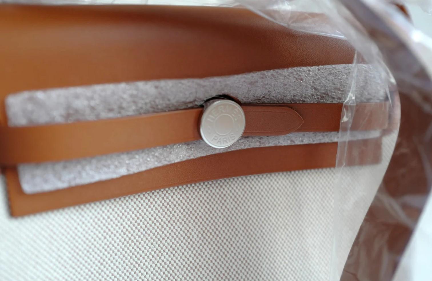 BNIB Hermes Mini Herbag Fauve/Ecru with Palladium Hardware For Sale 4