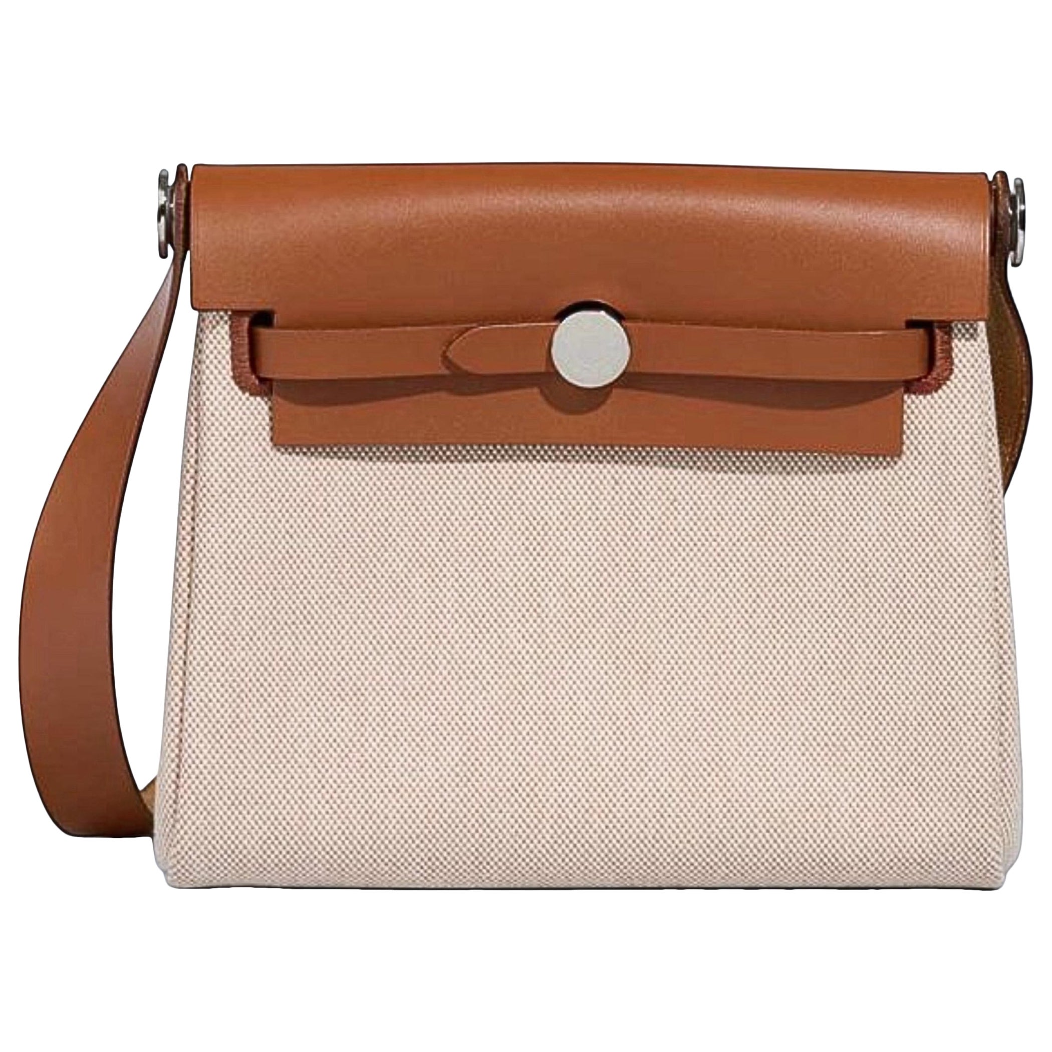 BNIB Hermes Mini Herbag Fauve/Ecru with Palladium Hardware For Sale