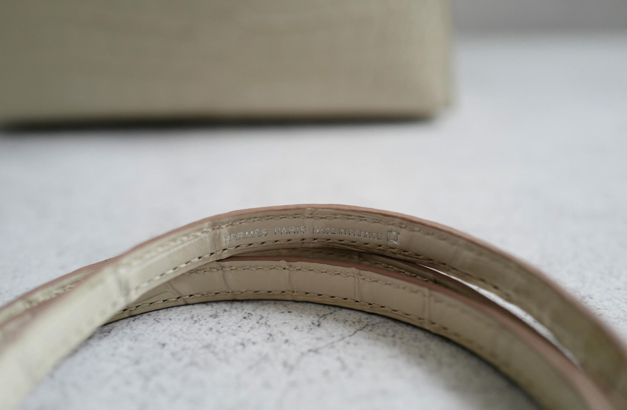 BNIB Hermès Mini Kelly 20 Beton Matte Crocodile with Palladium Hardware Stamp K For Sale 10