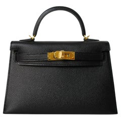 BNIB Hermès Mini Kelly 20 Black Epsom Leather with Gold Hardware Stamp W