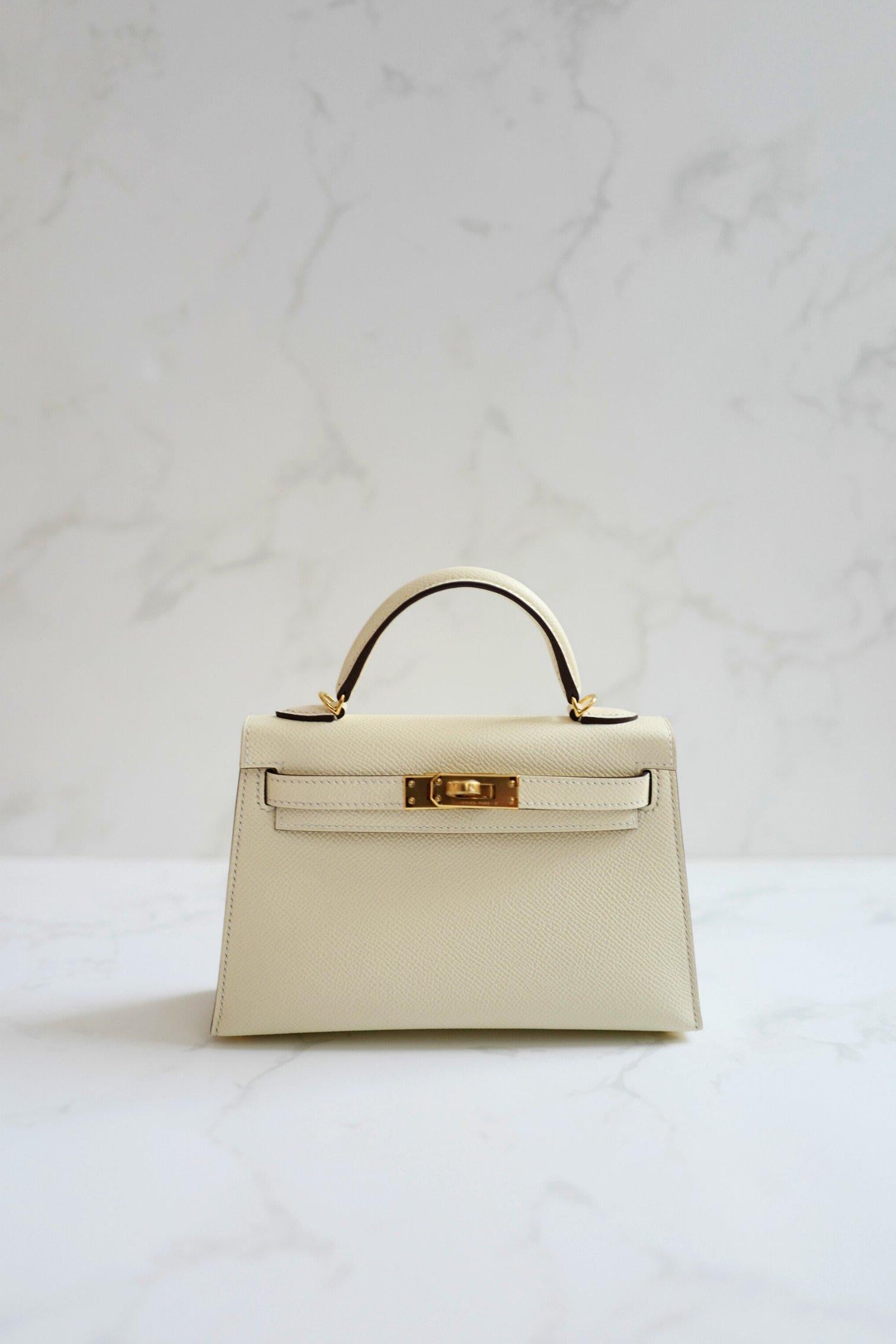 BNIB Hermès Mini Kelly 20 in Nata Epsom Leather Gold HW en venta 10