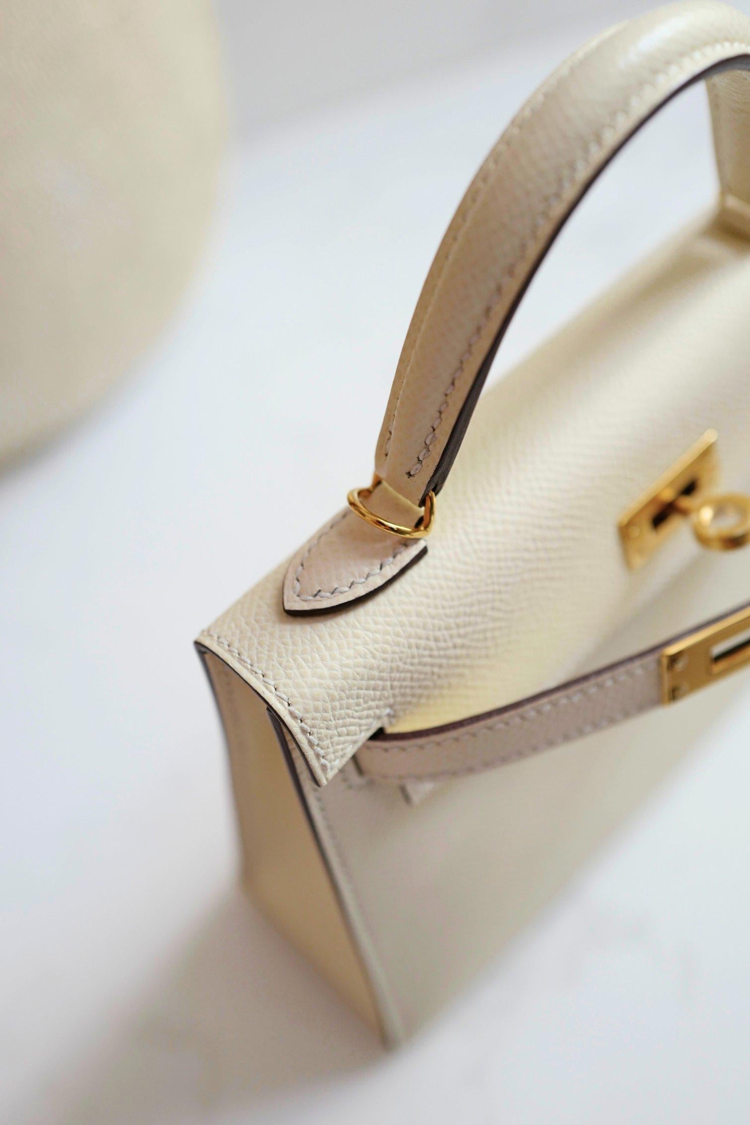 BNIB Hermès Mini Kelly 20 in Nata Epsom Leather Gold HW en venta 13