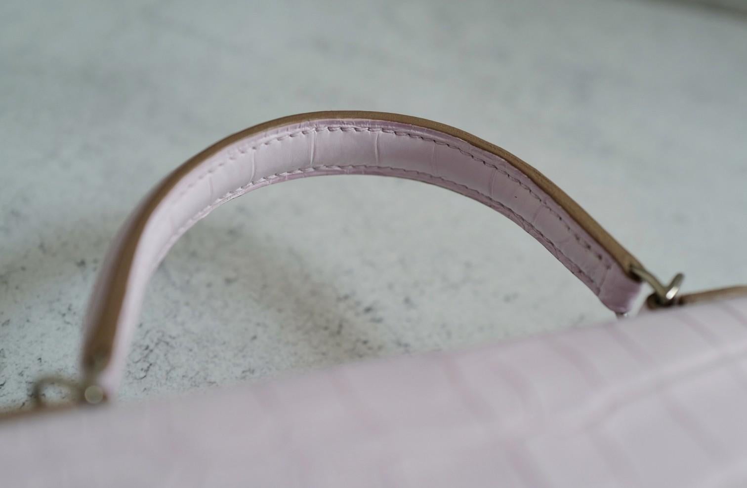 BNIB Hermès Mini Kelly 20 Mauve Pale Matte Alligator Palladium Hardware K Stempel im Angebot 12