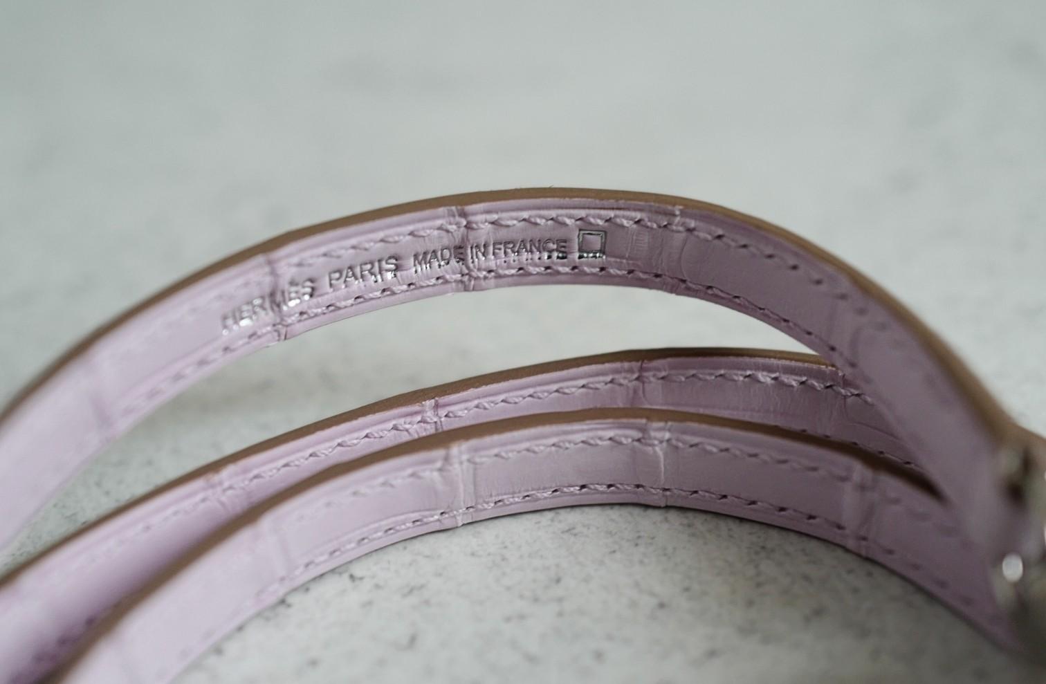 BNIB Hermès Mini Kelly 20 Mauve Pale Matte Alligator Palladium Hardware K Stempel im Angebot 7