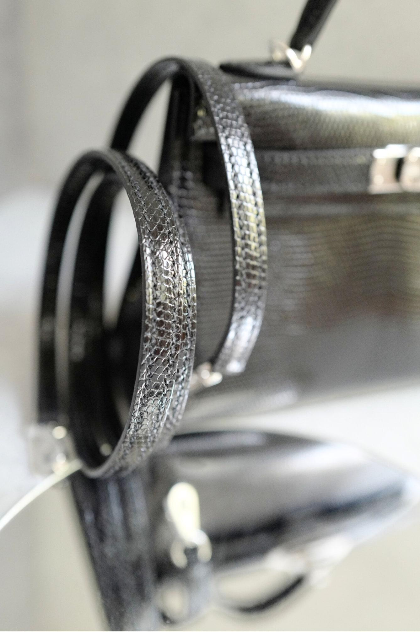 BNIB Hermès Mini Kelly 20 Noir Black Lizard Palladium Hardware Stamp W 2025 en venta 5