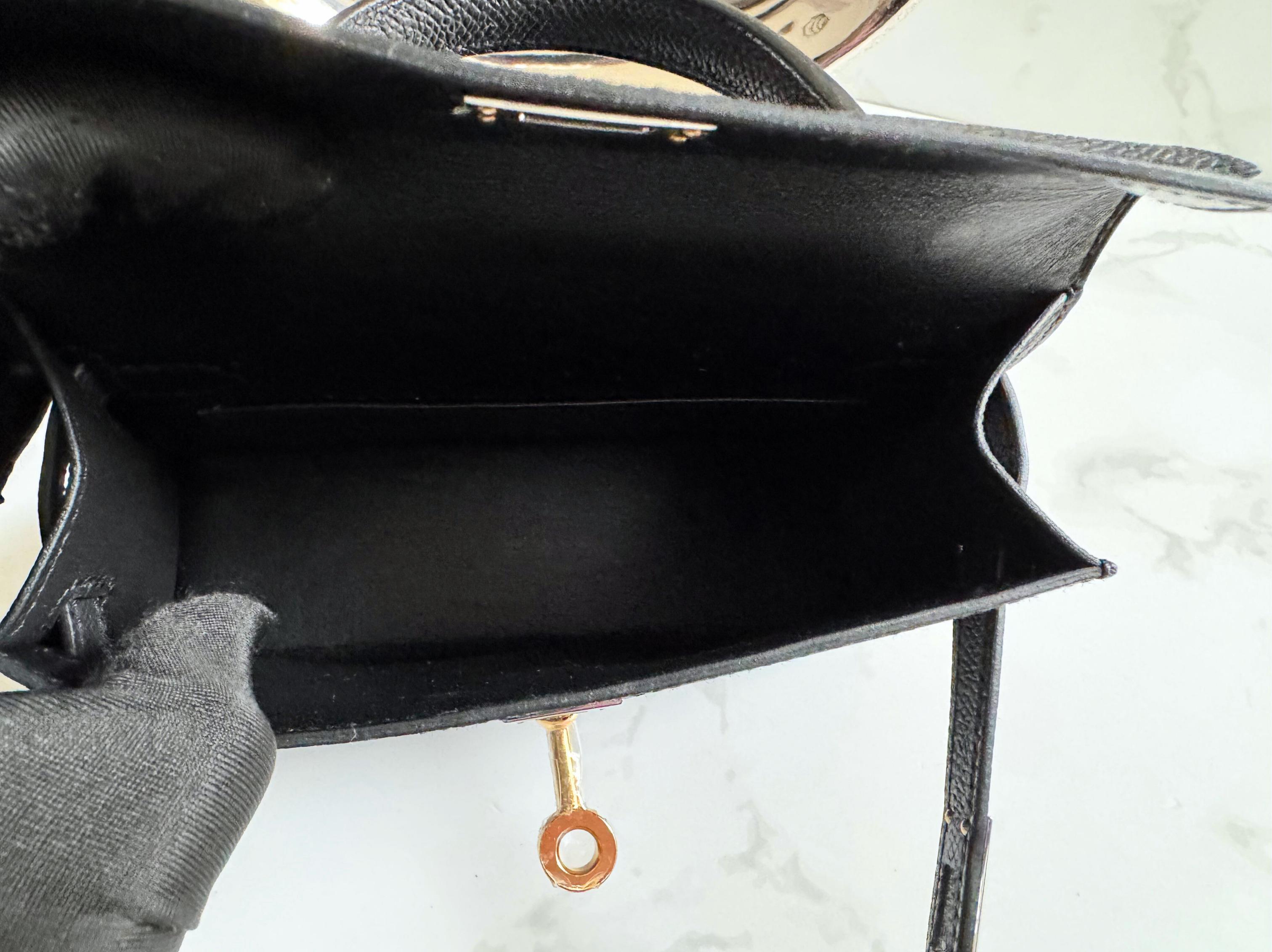 BNIB Hermes Mini Kelly Noir Nero Epsom Electrum Hardware Timbro K 2025 in vendita 14