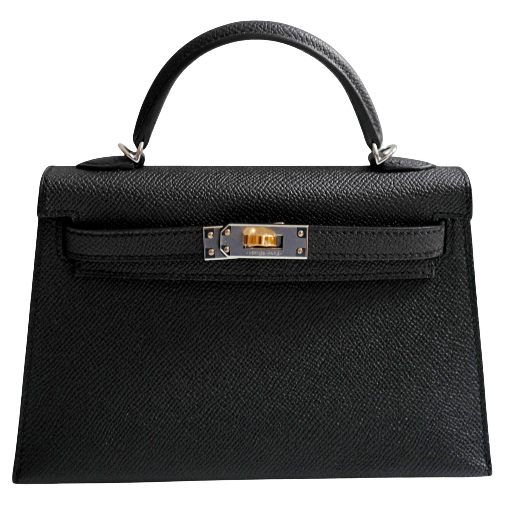 BNIB Hermes Mini Kelly Noir Nero Epsom Electrum Hardware Timbro K 2025 in vendita