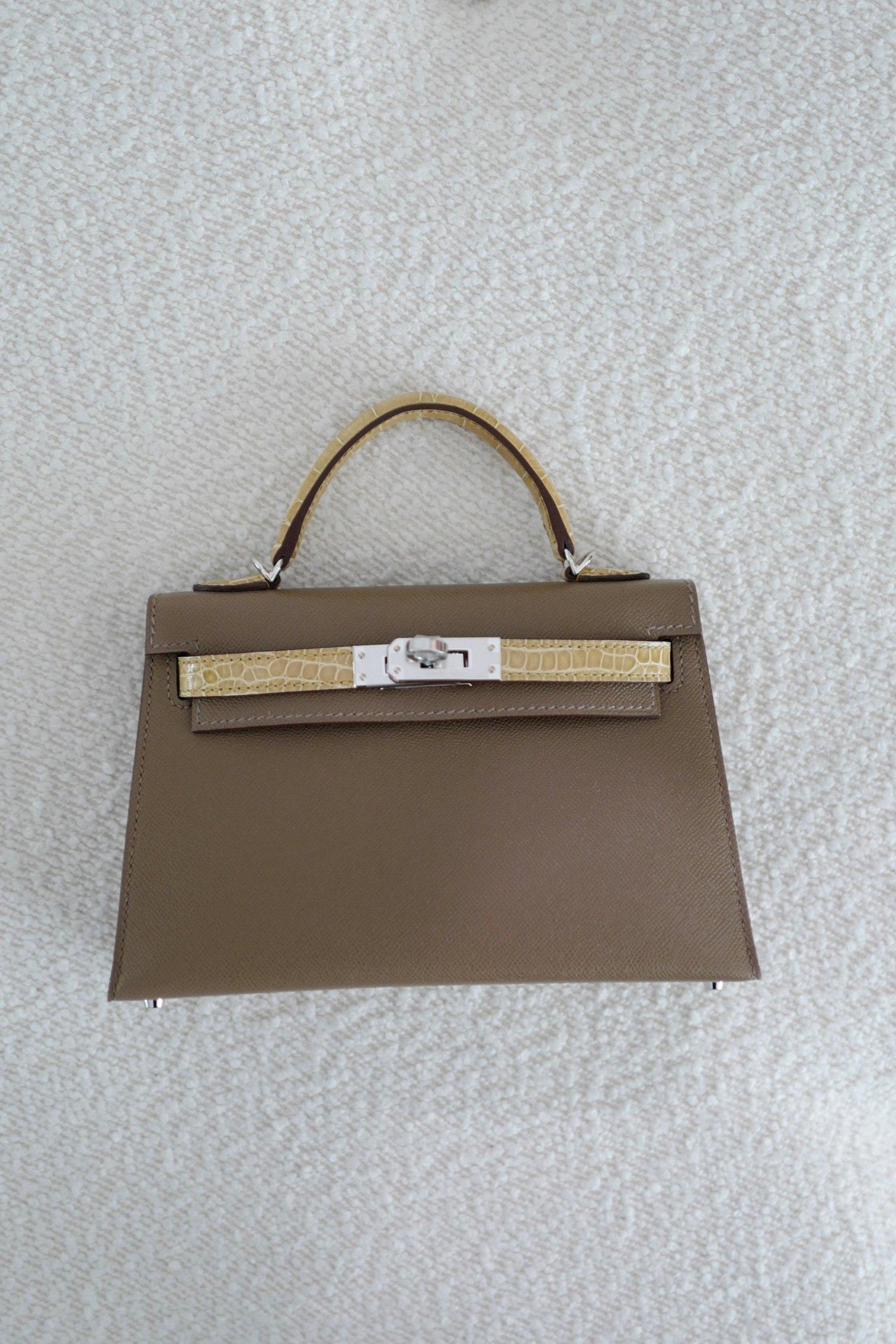 BNIB Hermes Mini Kelly touch Madame/Shiny Alligator in Etoupe Beige Sable PHW en venta 12
