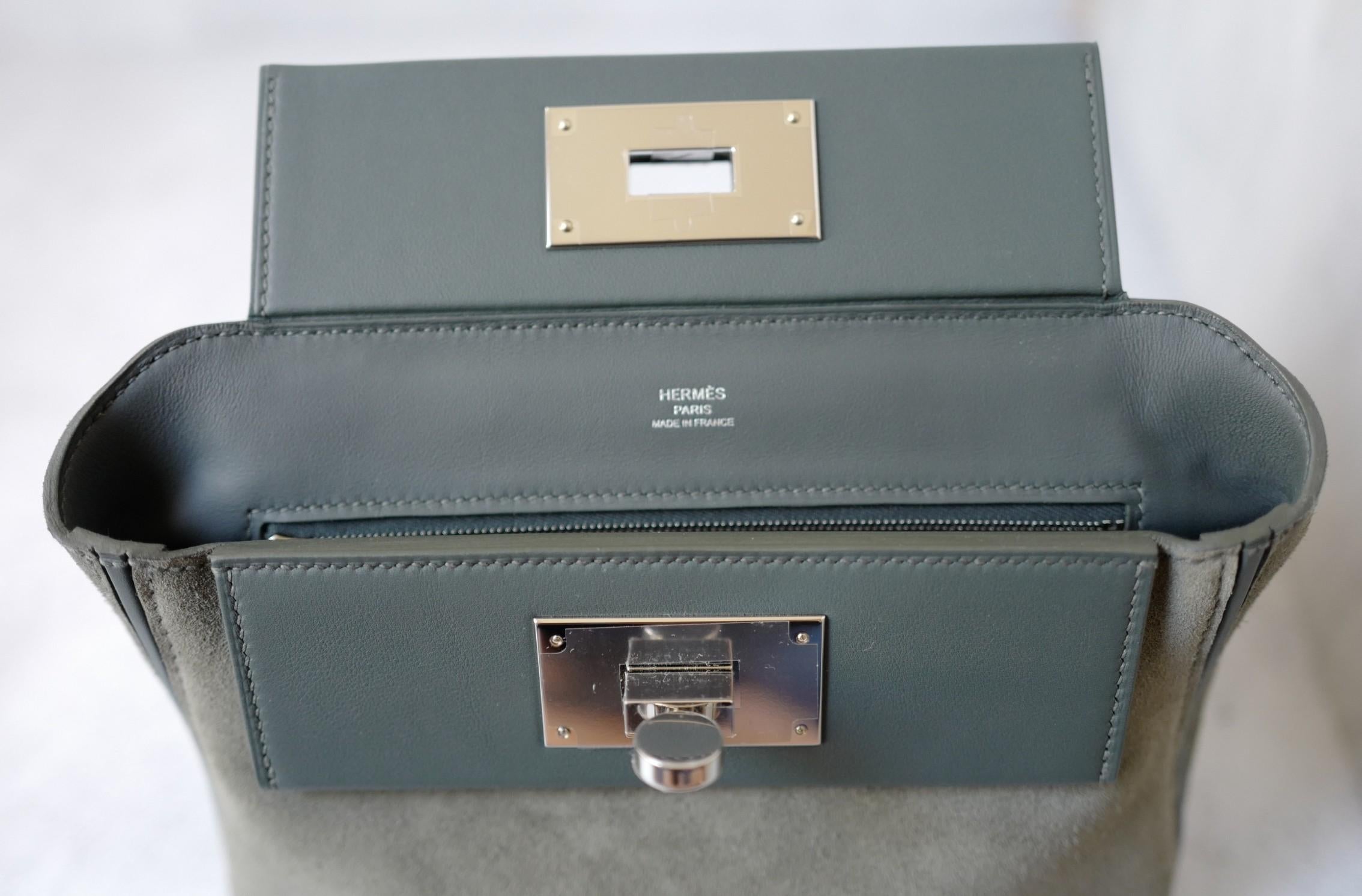BNIB Hermès Sac 24/24-21 Bag Veau Grizzly & Swift Sable Gris Vert Mangrove PHW en vente 13