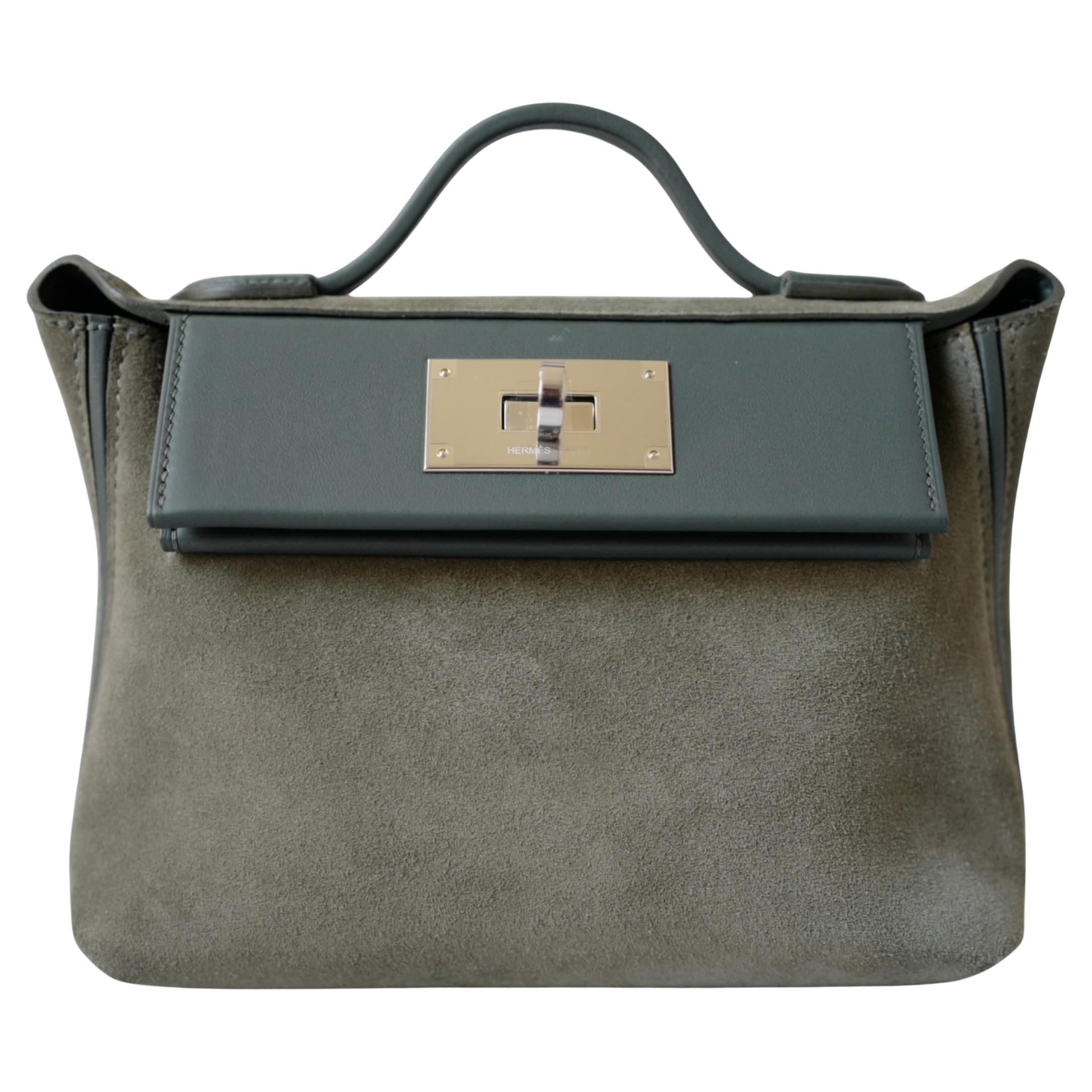 BNIB Hermès Sac 24/24-21 Bag Veau Grizzly & Swift Sable Gris Vert Mangrove PHW en vente