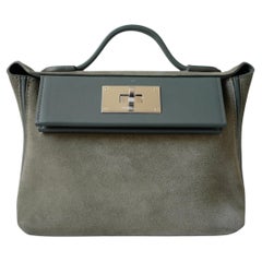 BNIB Hermès Sac 24/24-21 Bag Veau Grizzly & Swift Sable Gris Vert Mangrove PHW