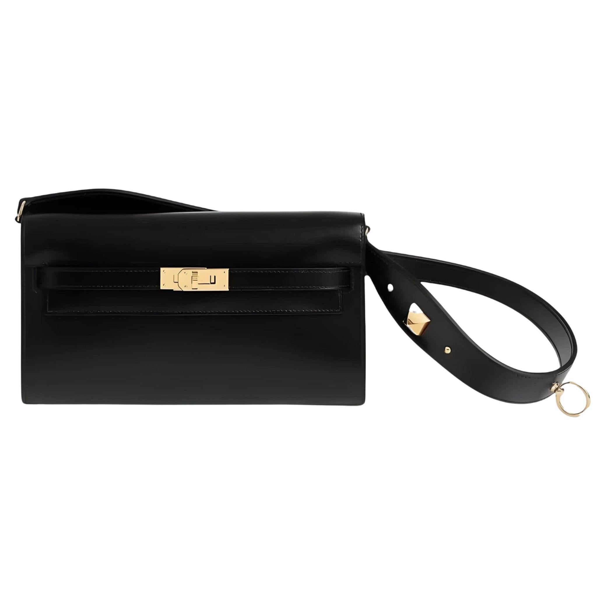 BNIB Hermes Sac Kelly To Go Rock Veau Box in Noir Black Gold HW Runway Limited