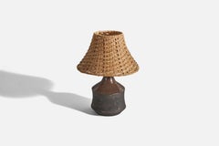 Bo Bergström, Table Lamp, Stoneware, Rattan, Svensk Form, Sweden, 1960s
