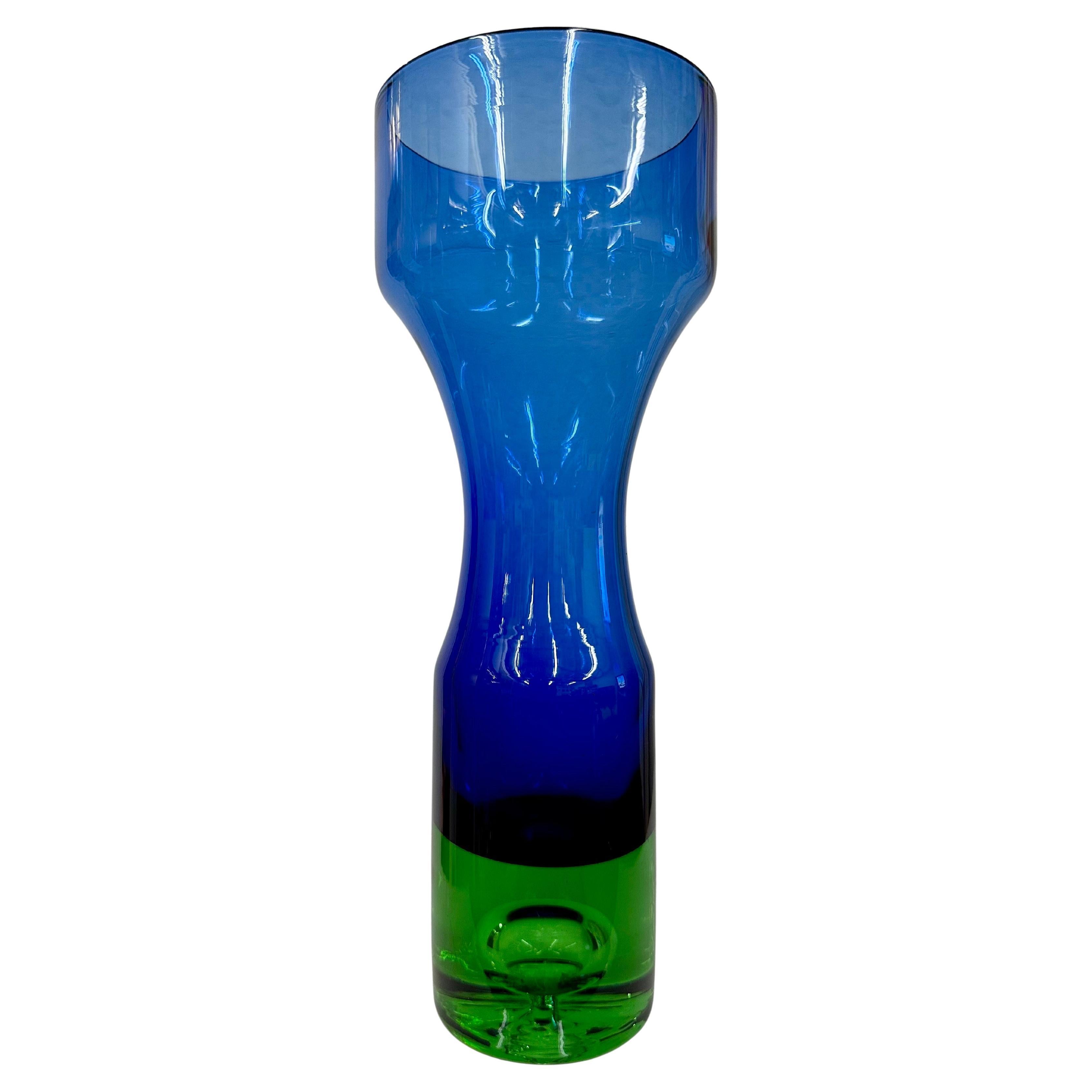 Bo Borgström for Åseda Mid Century Modern Swedish Art Glass Vase, Blue and Green