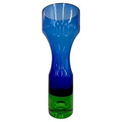 Bo Borgström pour Åseda Vase en verre d'art suédois moderne du milieu du siècle, bleu et vert