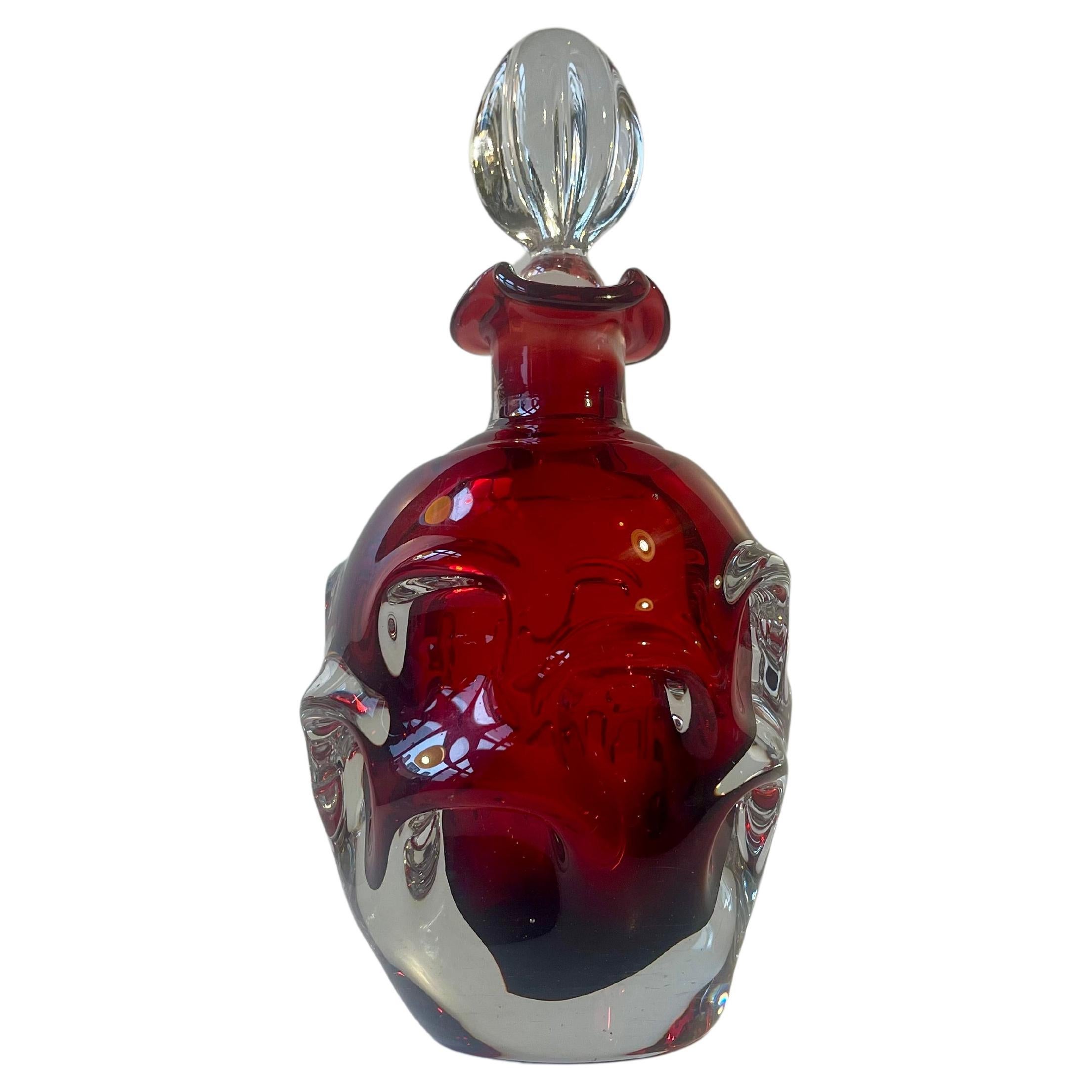 Bo Borgström Ruby Red Abstract Glass Decanter for Aseda Sweden, 1960s For Sale