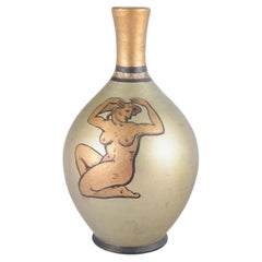 Bo Fajans. Faience vase with hand-painted motif of seated female figures.