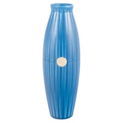 Bo Fajans, Gefle. Ribbed vase in matte blue glaze. 1930s.