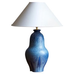 Bo Fajans, Large Table Lamp, Blue Glazed Ceramic, Sweden, 1930s