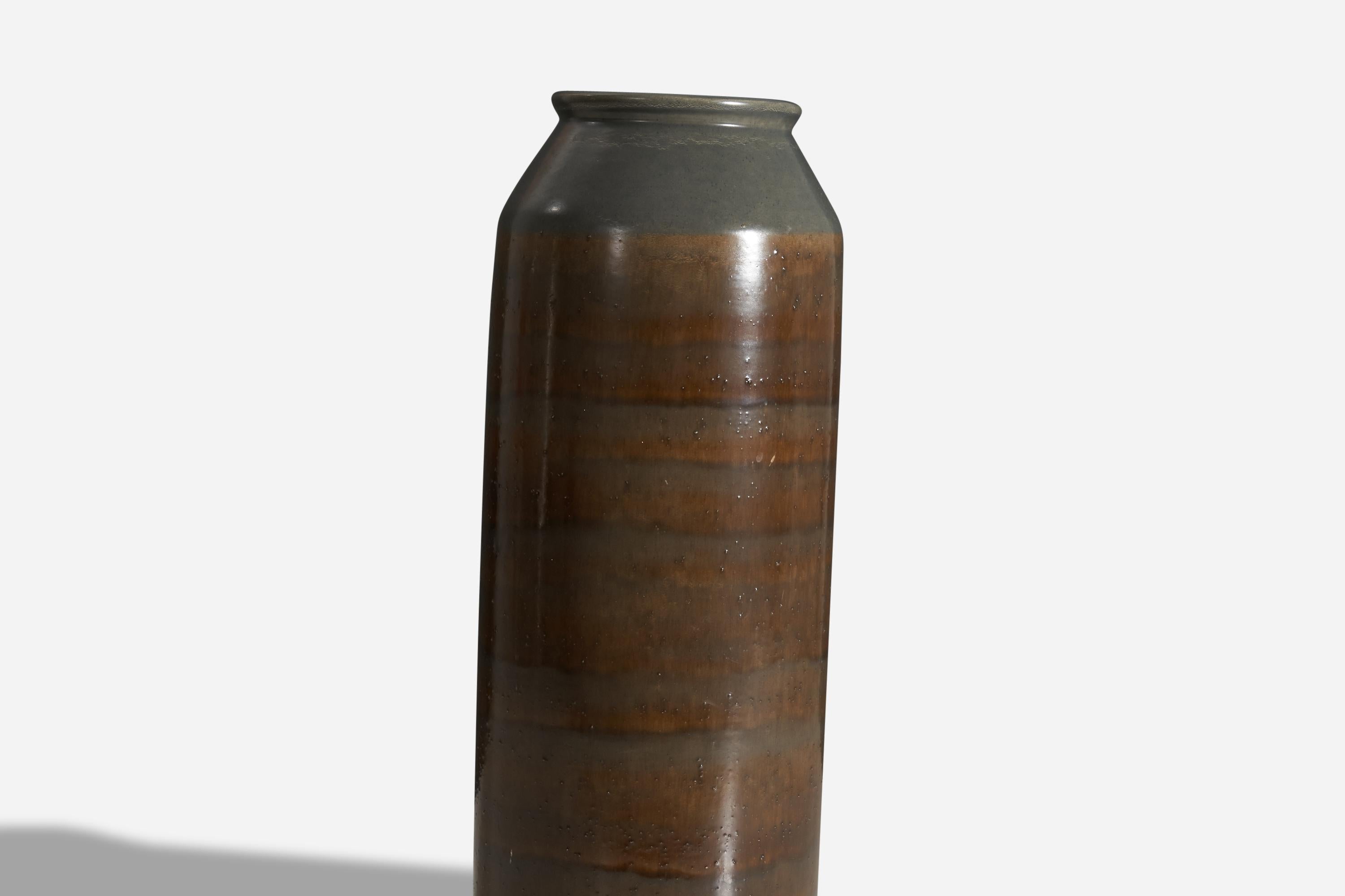Swedish Bo Fajans, Large Vase, Brown-Glazed Earthenware, Sweden, c. 1940s For Sale