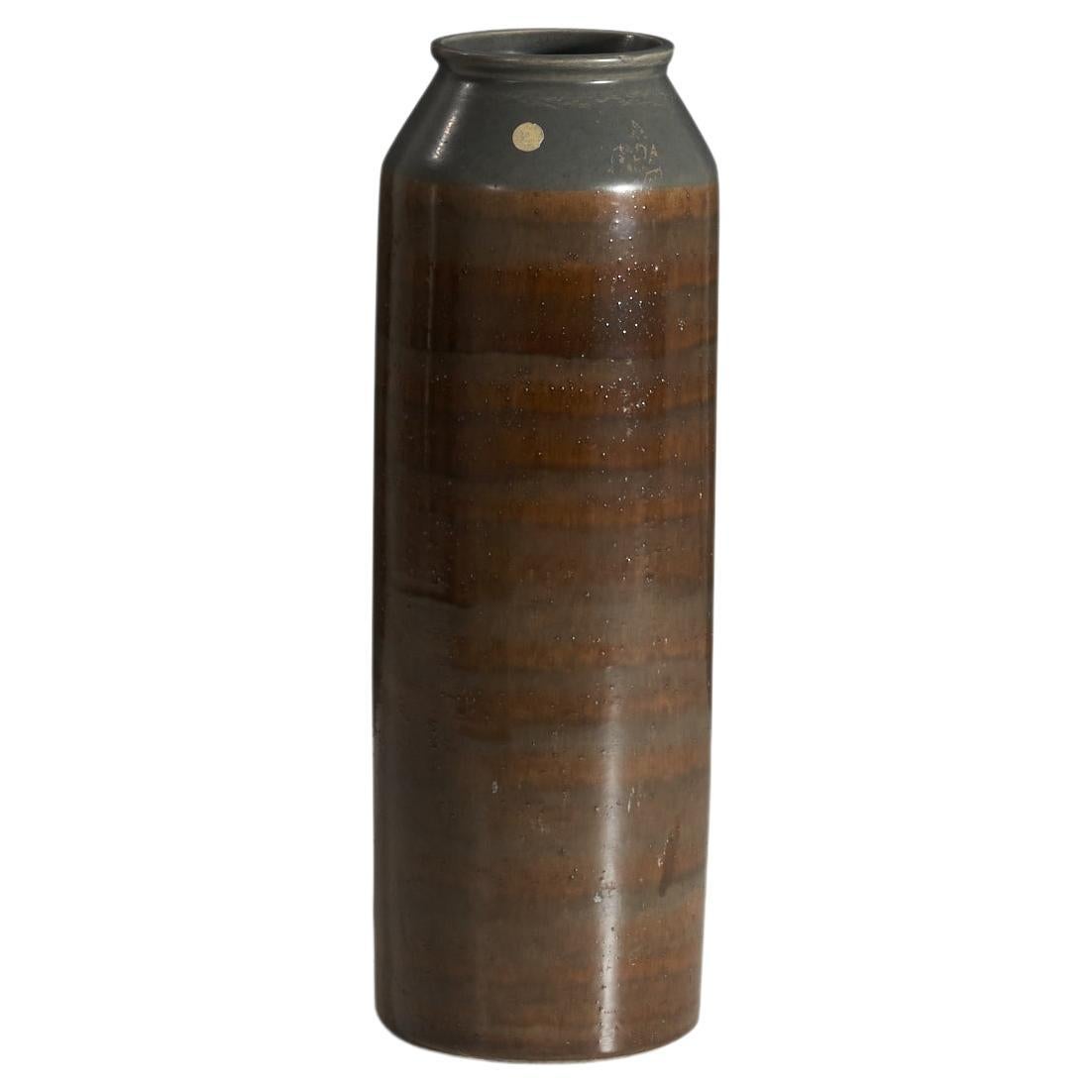 Bo Fajans, Large Vase, Brown-Glazed Earthenware, Sweden, c. 1940s For Sale