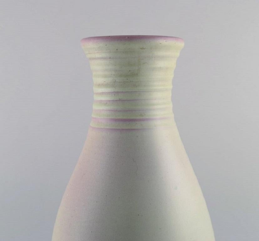 Scandinavian Modern Bo Fajans, Sweden, Large Vase in Glazed Ceramics, Grooved Design, 1960s For Sale