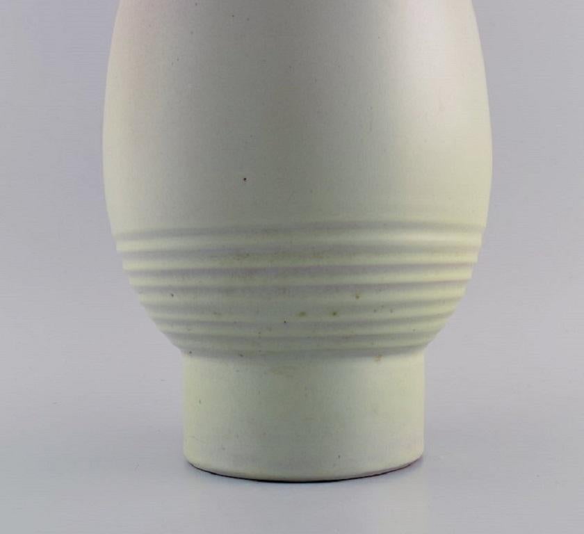 Swedish Bo Fajans, Sweden, Large Vase in Glazed Ceramics, Grooved Design, 1960s For Sale
