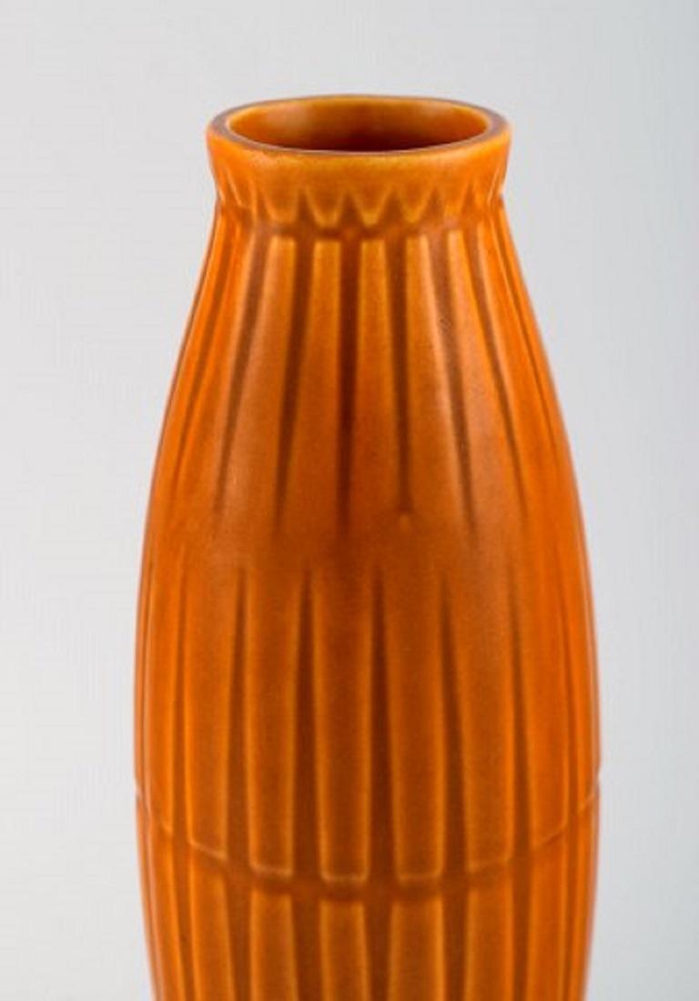 Scandinavian Modern Bo Fajans, Sweden, Vase in Glazed Ceramics with Ribbed Body, 1960s-1970s For Sale