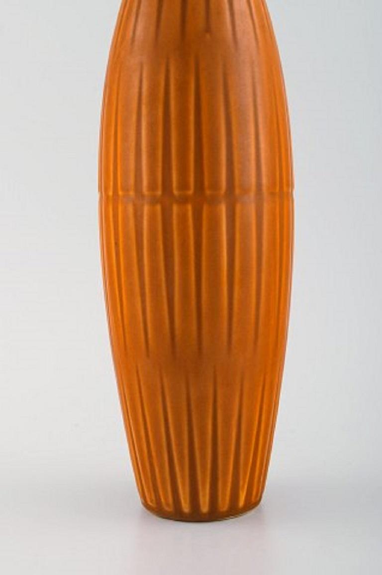 Swedish Bo Fajans, Sweden, Vase in Glazed Ceramics with Ribbed Body, 1960s-1970s For Sale