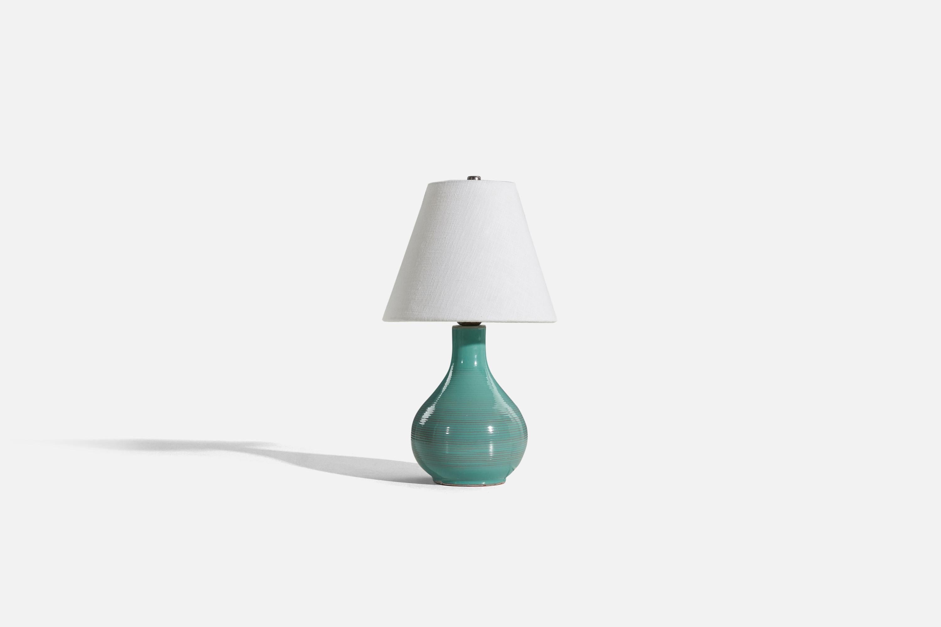 Art déco Lampe de bureau Bo Fajans, faïence émaillée bleue, Suède, années 1930 en vente