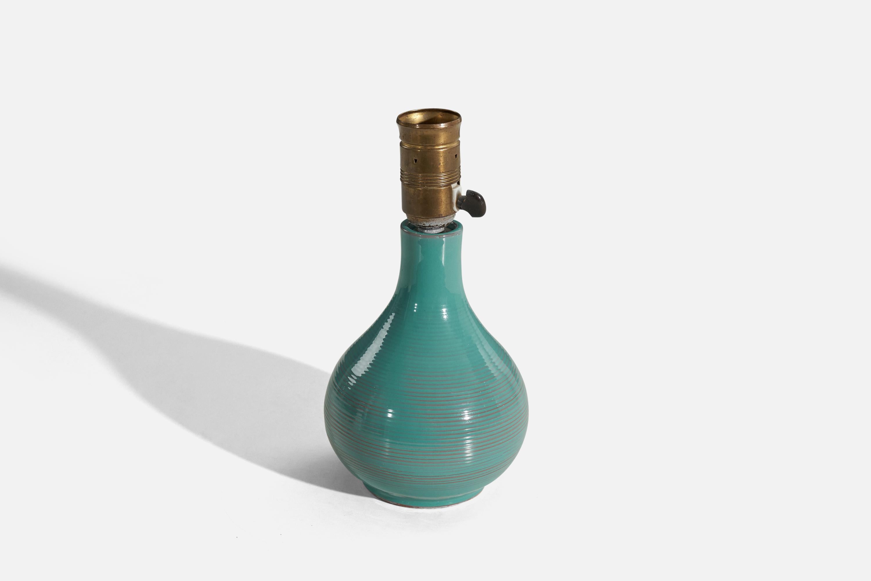 Lampe de bureau Bo Fajans, faïence émaillée bleue, Suède, années 1930 Bon état - En vente à High Point, NC