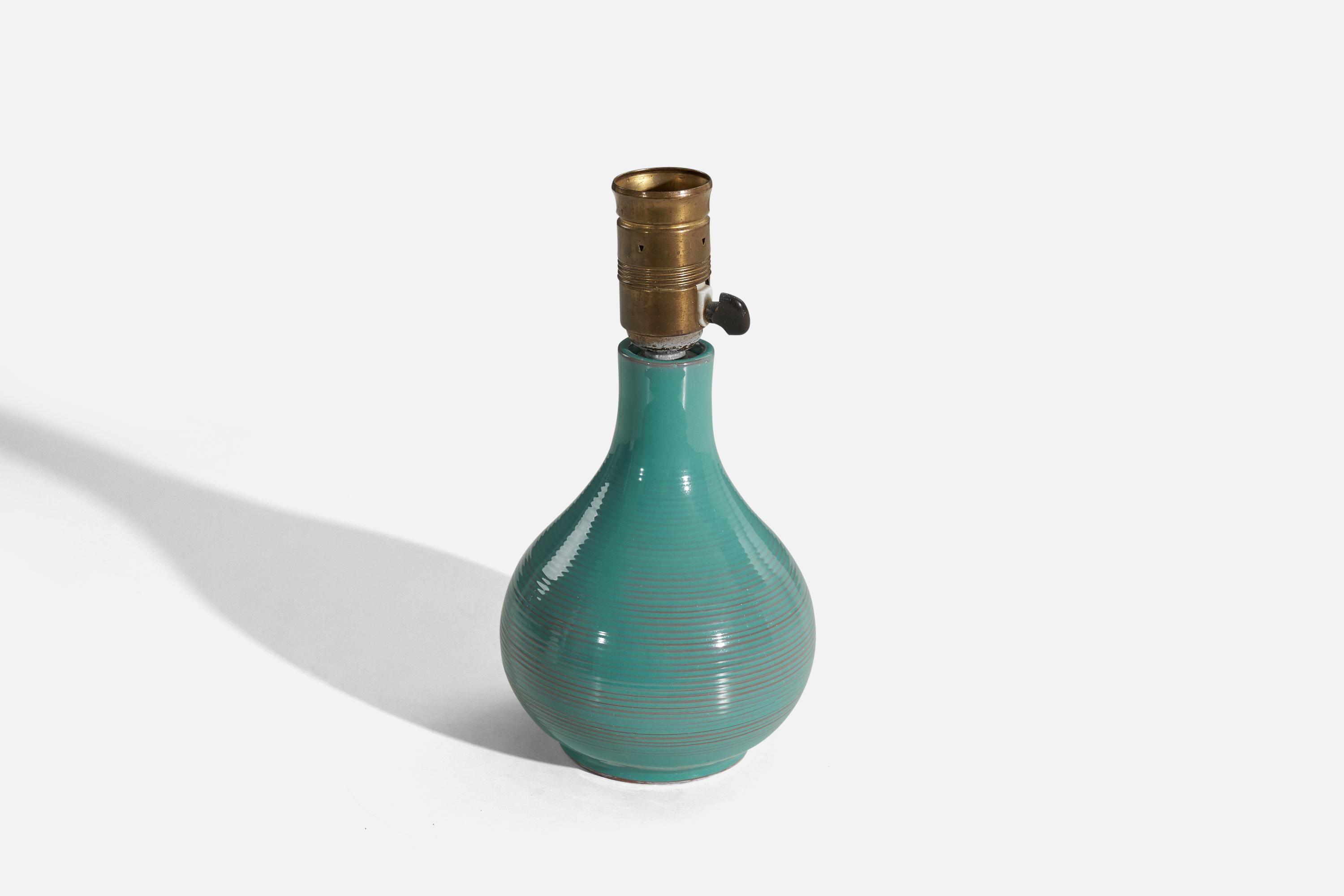 Bo Fajans, Tischlampe, blau glasiertes Steingut, Schweden, 1930er Jahre im Zustand „Gut“ im Angebot in High Point, NC