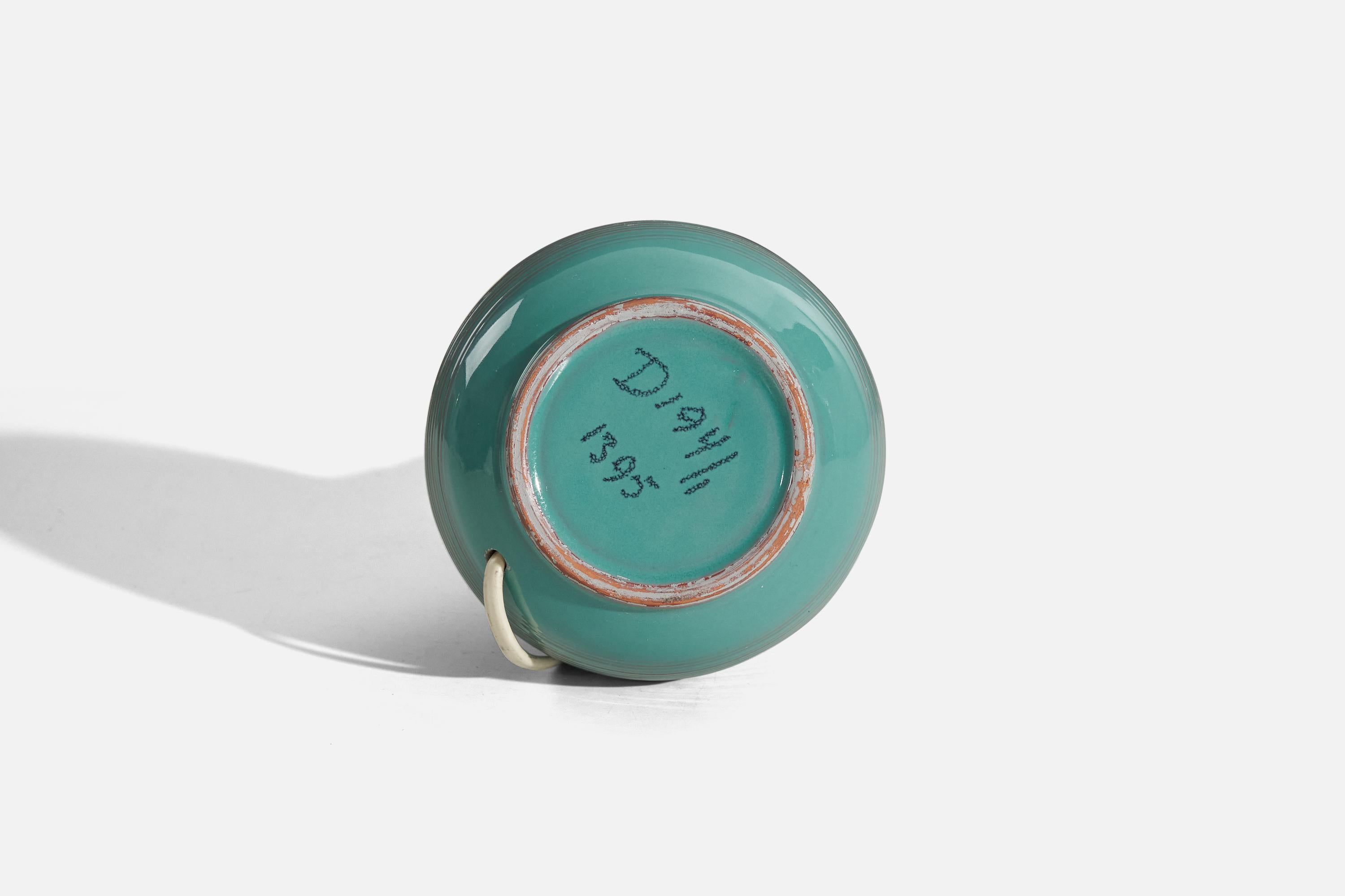 Milieu du XXe siècle Lampe de bureau Bo Fajans, faïence émaillée bleue, Suède, années 1930 en vente