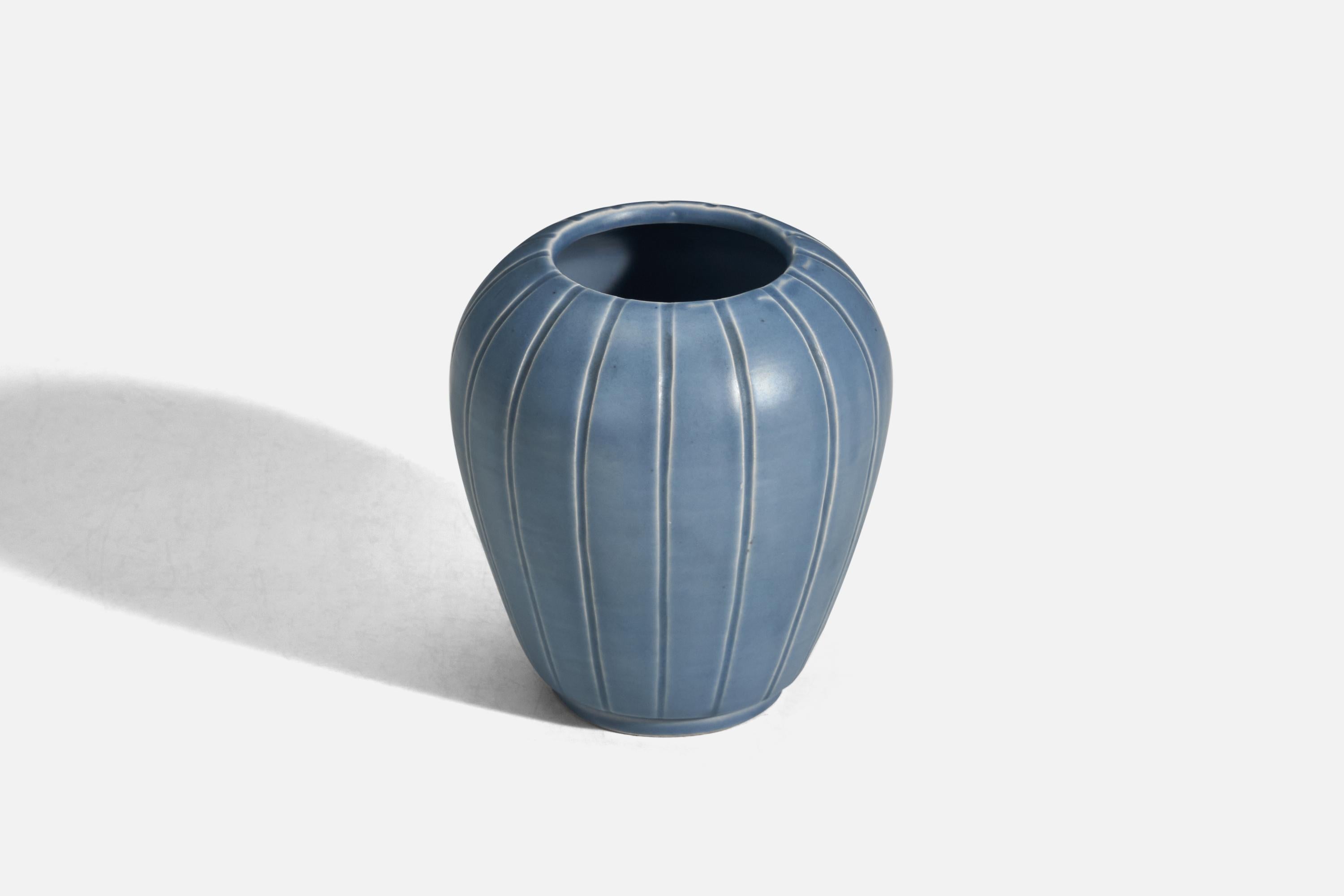 Swedish Bo Fajans, Vase, Light Blue Glazed Stoneware, Sweden, 1940s