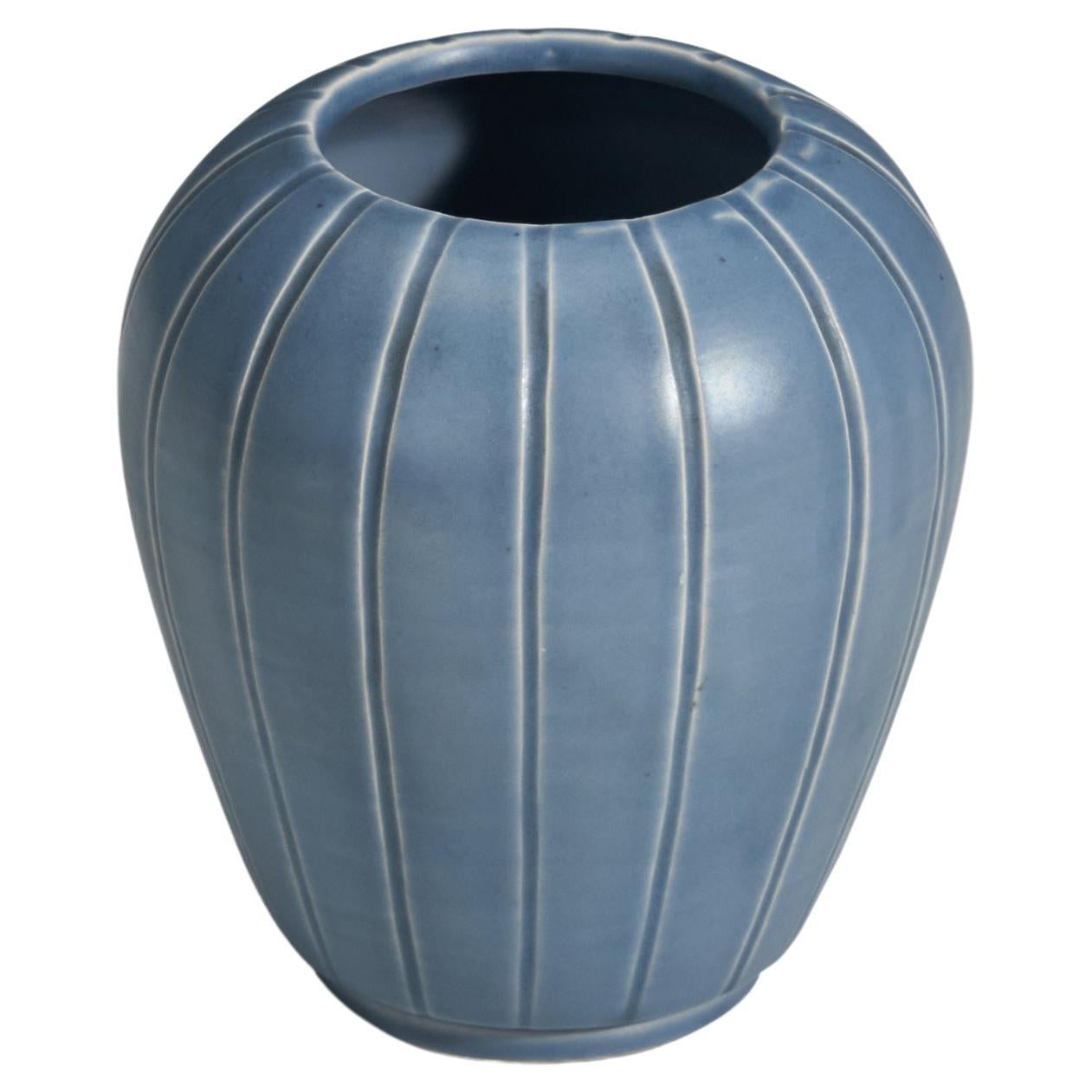 Bo Fajans, Vase, Light Blue Glazed Stoneware, Sweden, 1940s