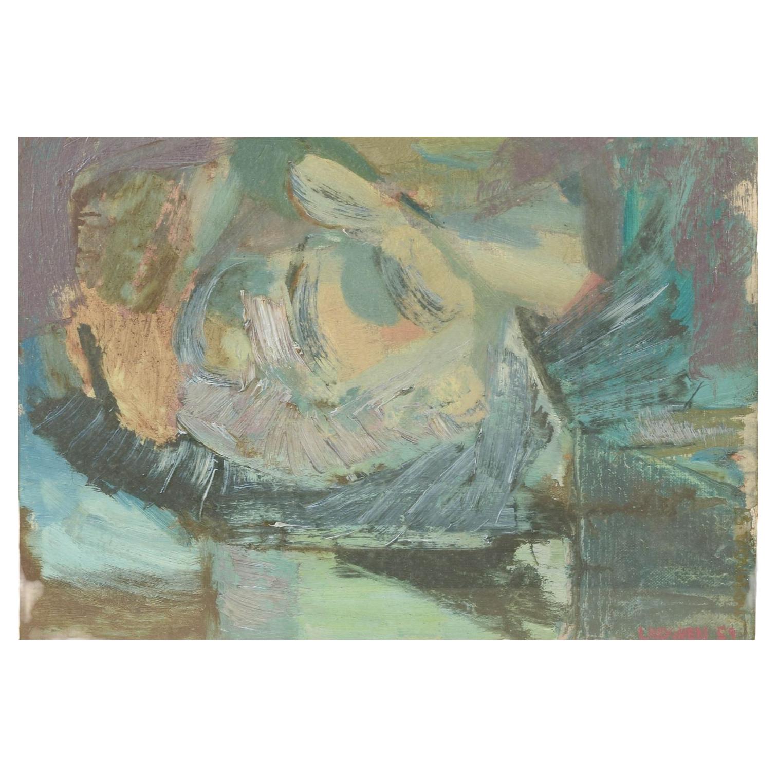 Bo Lindgren, Swedish artist. Abstract Composition. Oil on paper. Dated 1959