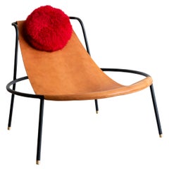 Bo Minimalist Lounge Chair, Brazilian Design, Leather, Steel and Wool