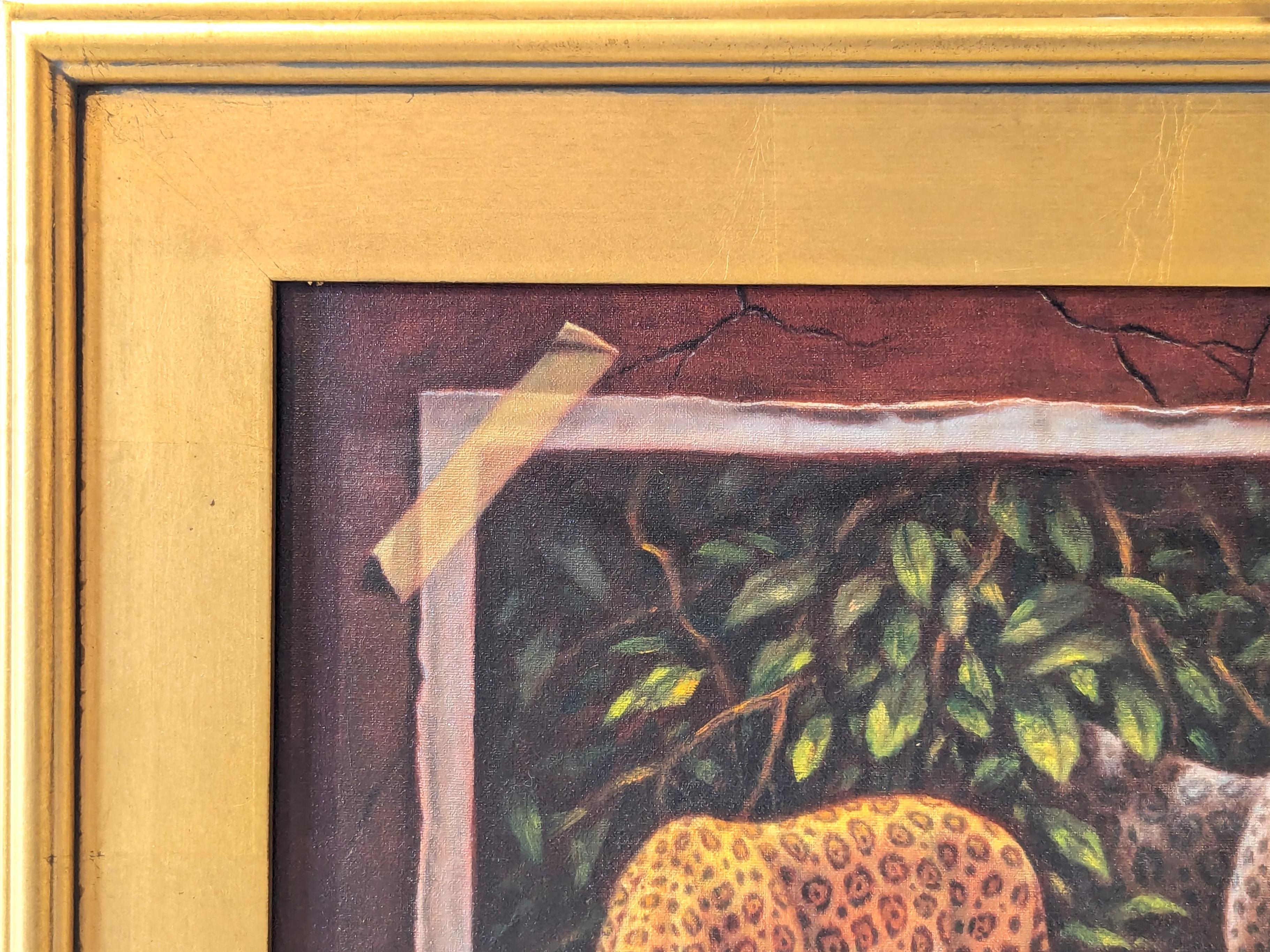 Pintura surrealista naturalista de la selva con jaguares saliendo de un cuadro - Painting Naturalista de Bo Newell