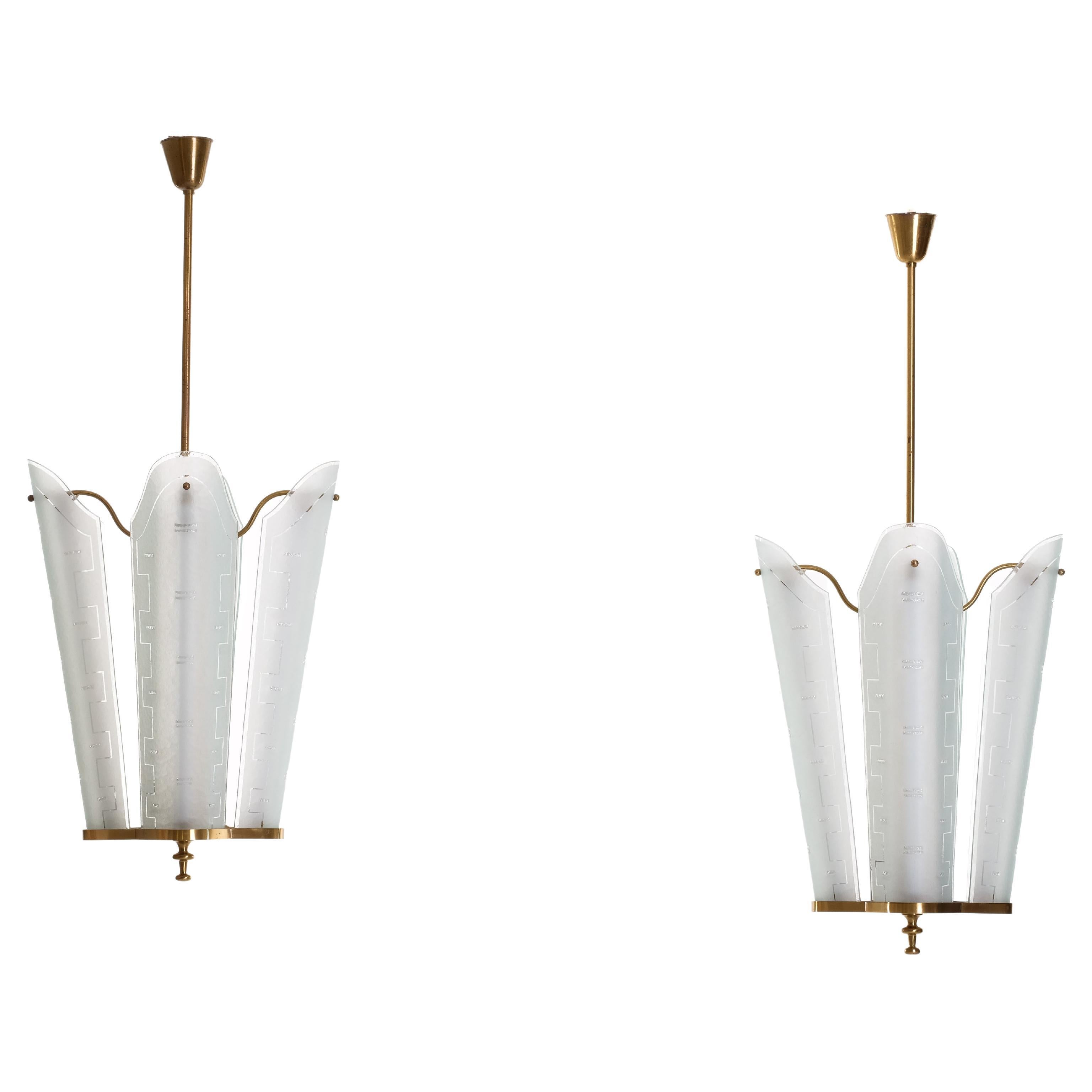 Rare pair of Birger Ekman Ceiling Lamps by Glössner, Sweden, 1940s