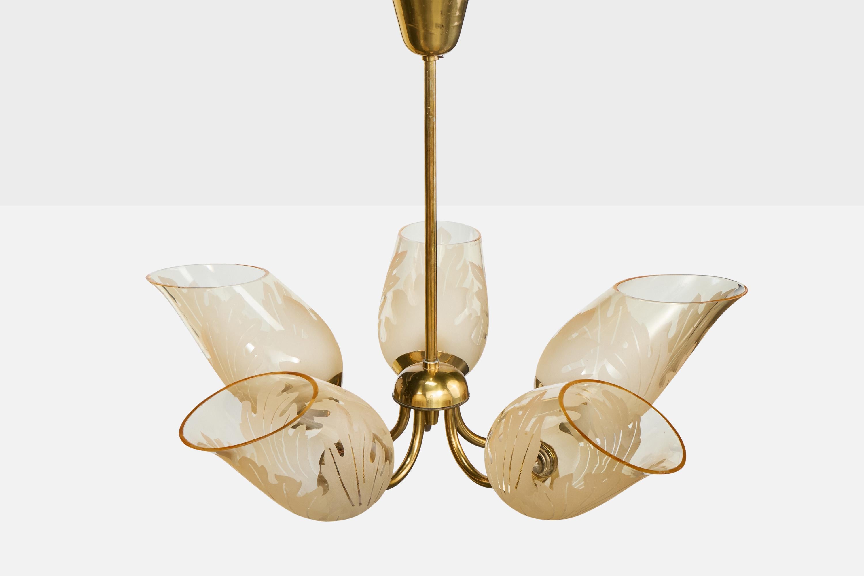 Bo Notini, lustre, laiton, verre, Suède, années 1940 Bon état - En vente à High Point, NC