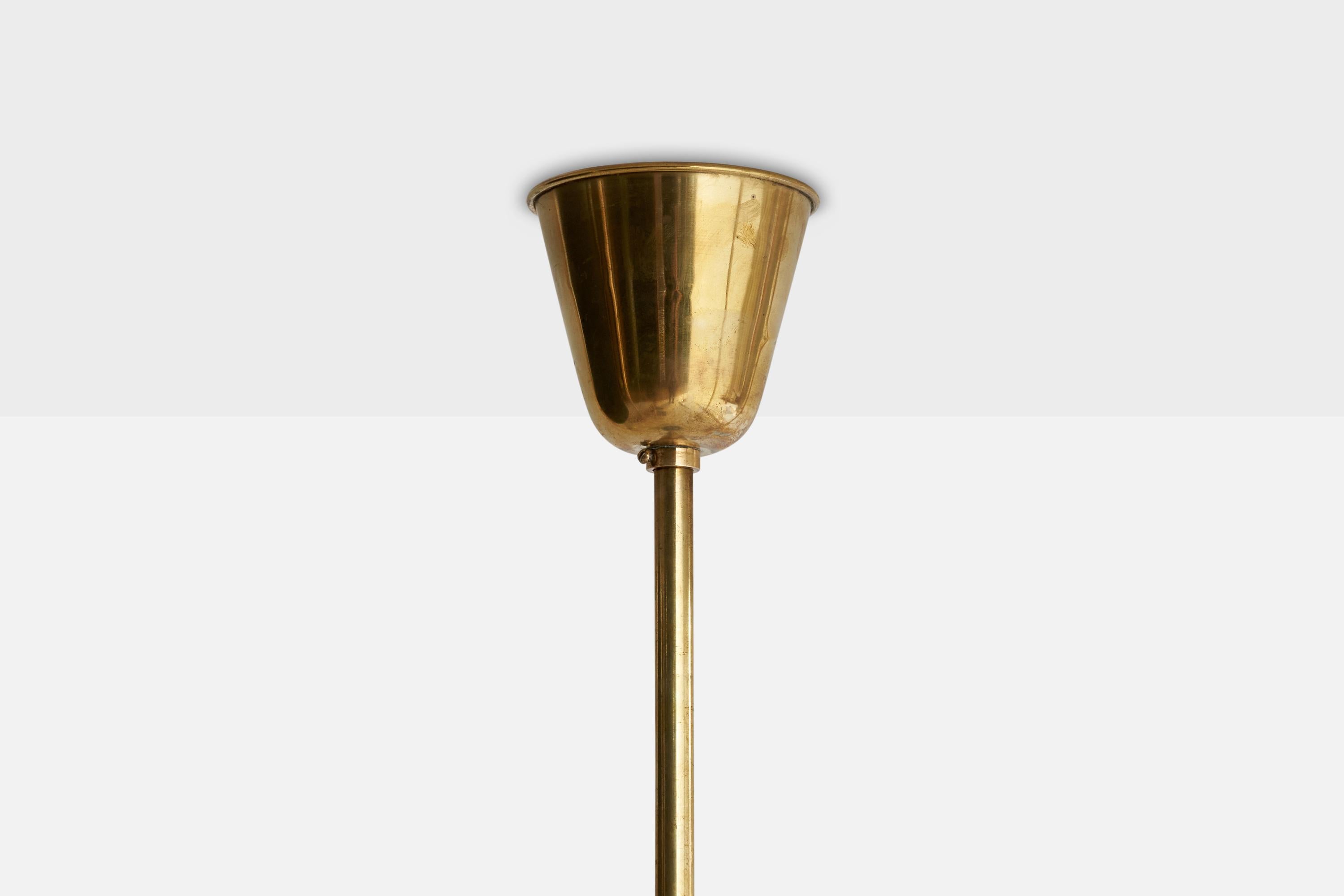 Bo Notini, Chandelier, Brass, Glass, Sweden, 1940s For Sale 2