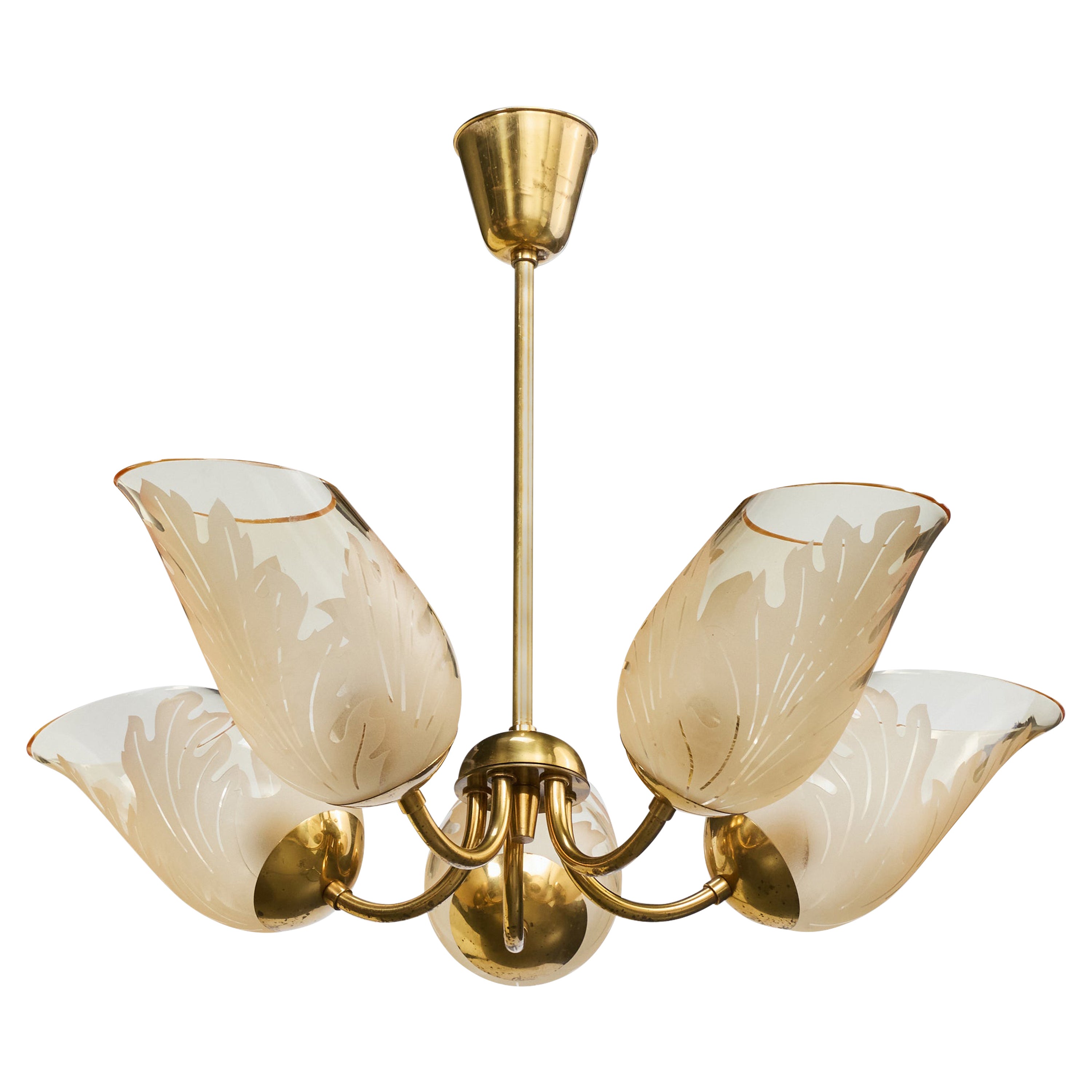 Bo Notini, lustre, laiton, verre, Suède, années 1940 en vente