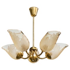 Bo Notini, Chandelier, Brass, Glass, Sweden, 1940s