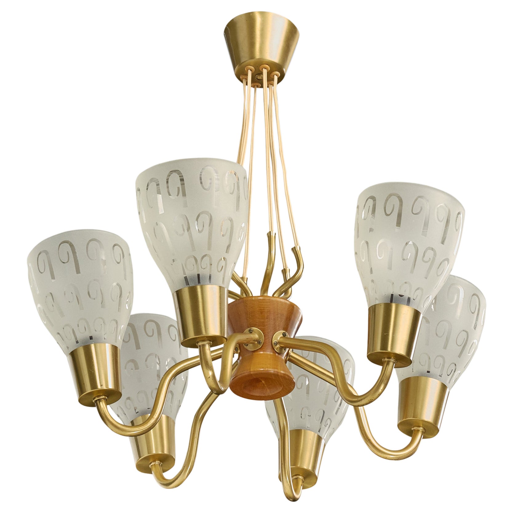 Bo Notini, lampadario, Wood, ottone, vetro, anni '40 in vendita