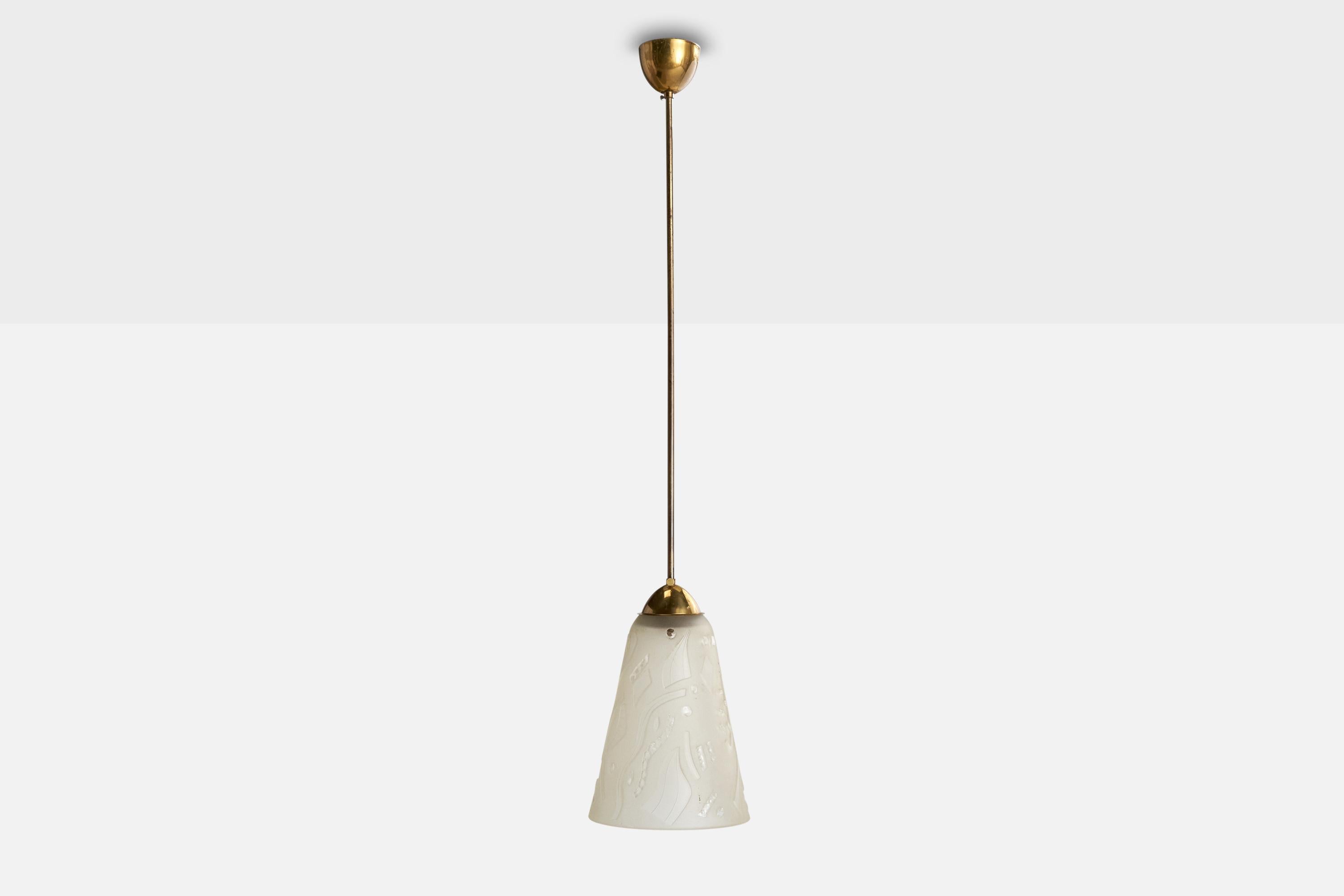 Scandinavian Modern Bo Notini, Pendant Light, Brass, Glass, Sweden, 1940s For Sale