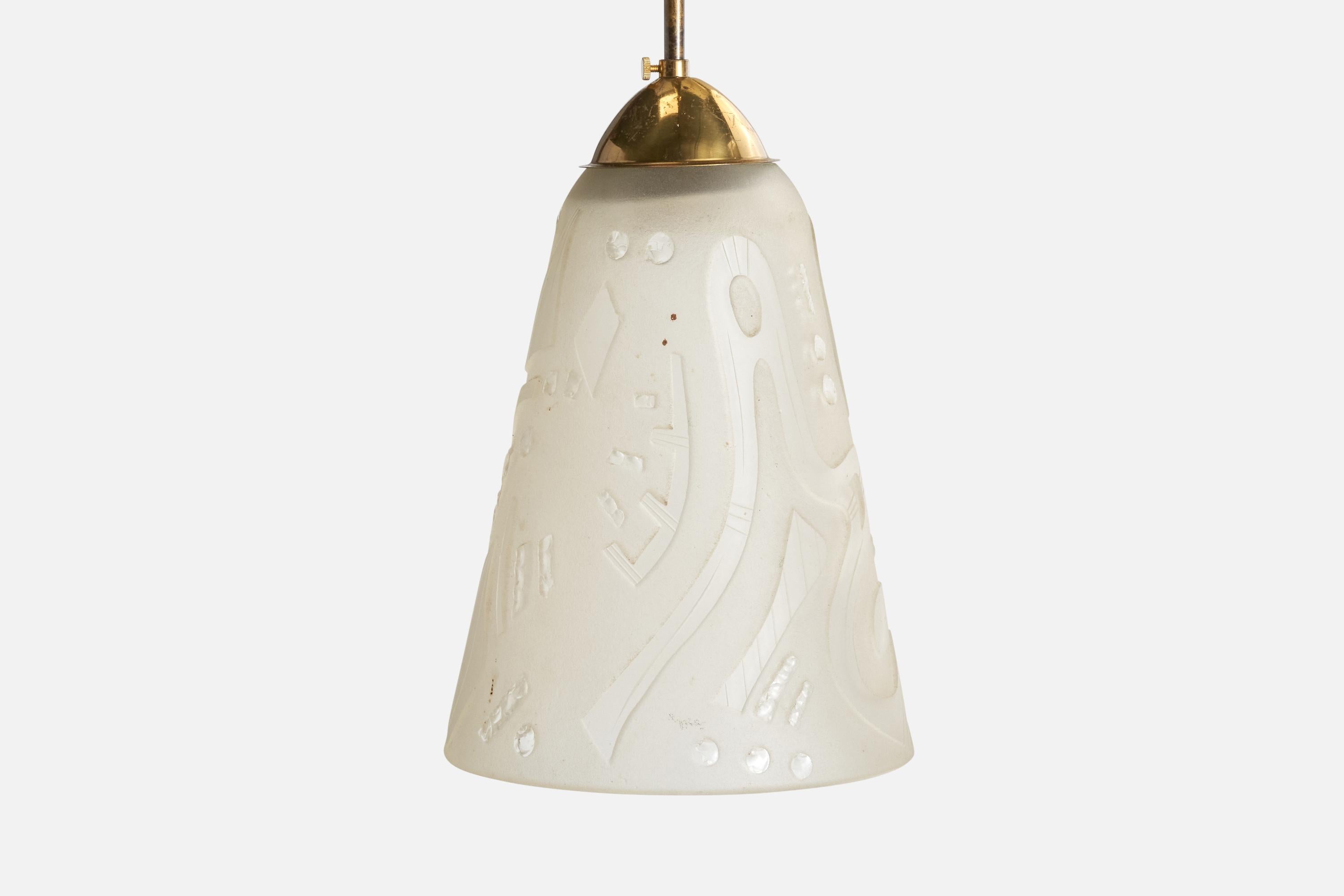 Mid-20th Century Bo Notini, Pendant Light, Brass, Glass, Sweden, 1940s For Sale