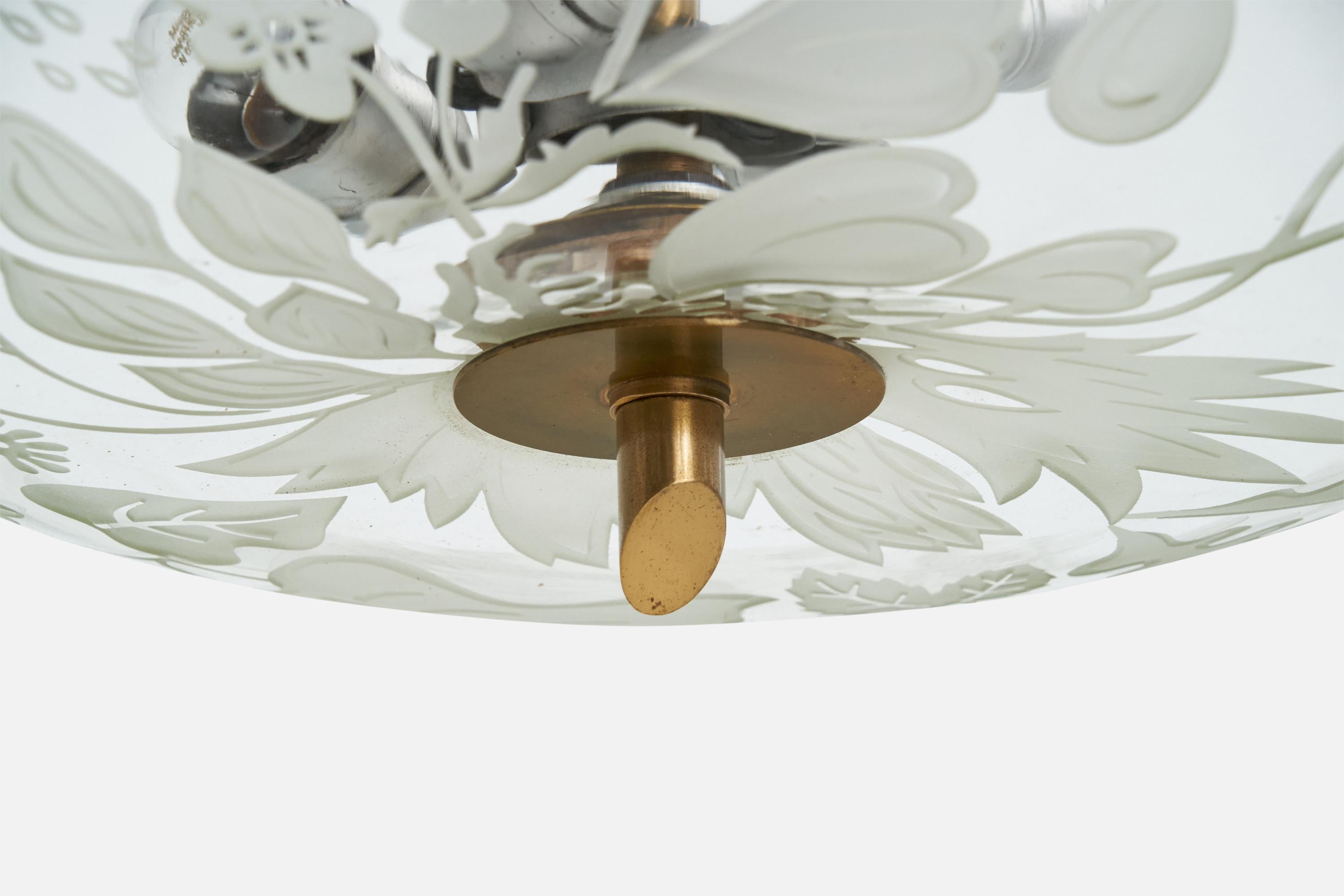 Mid-20th Century Bo Notini, Pendant Light, Brass, Glass, Sweden, 1940s For Sale